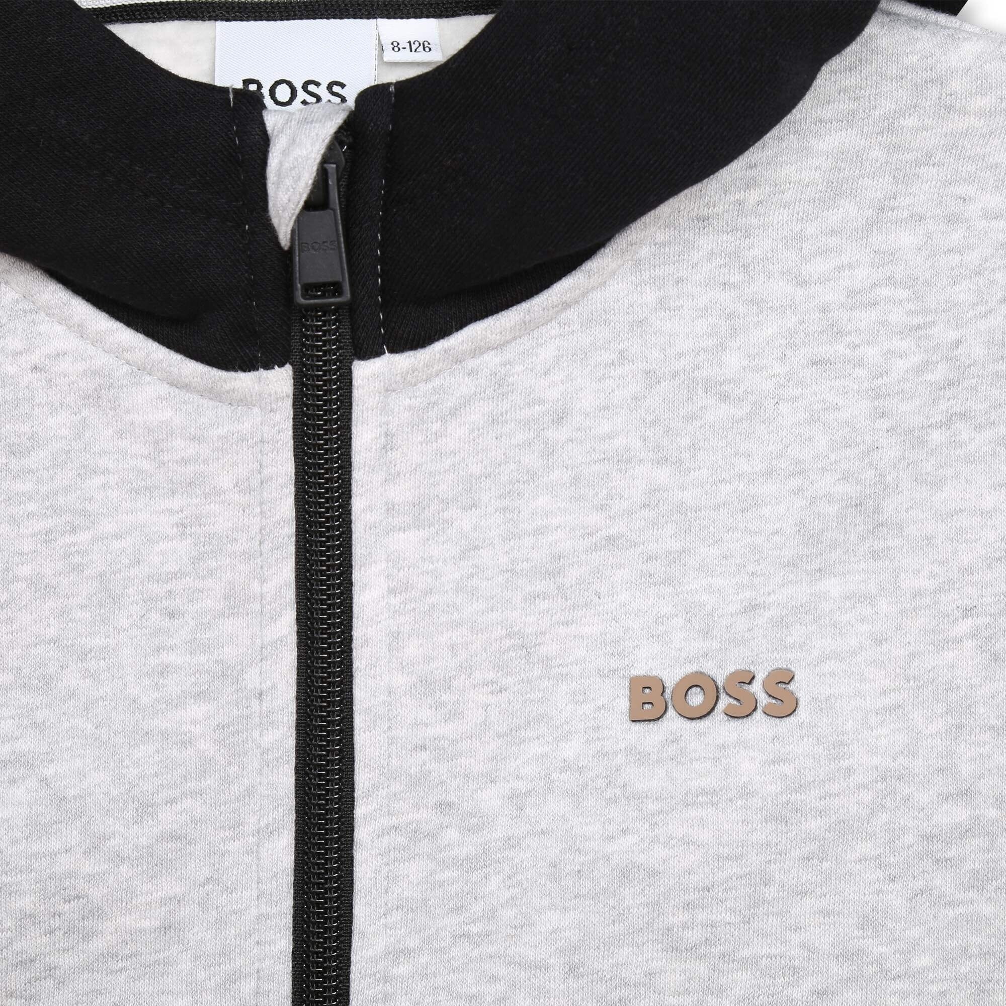 BOSS Kids Trainingsjacke Hoodie grau mit schwarz/weiß/braunen Ärmeln Hoodie Boss