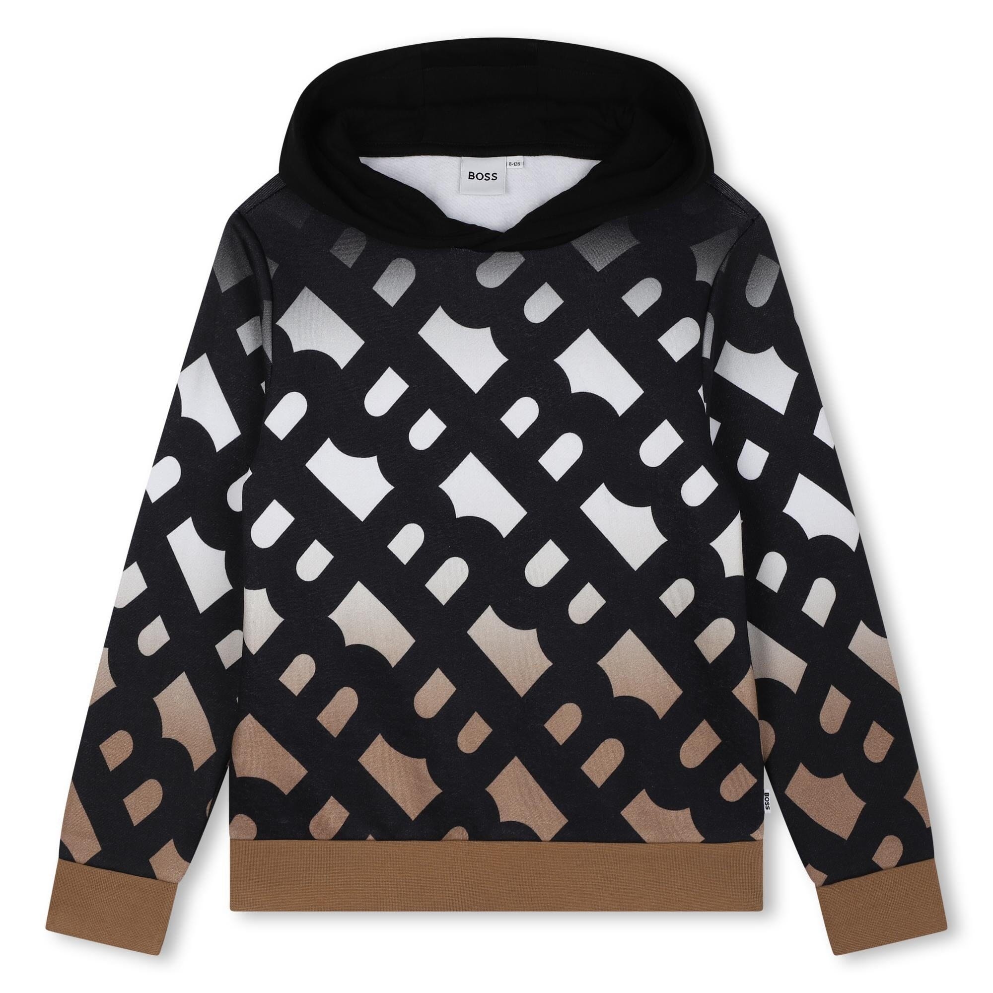 BOSS Kapuzen-Sweatshirt allover Print schwarz / weiß / braun Hoodie Boss