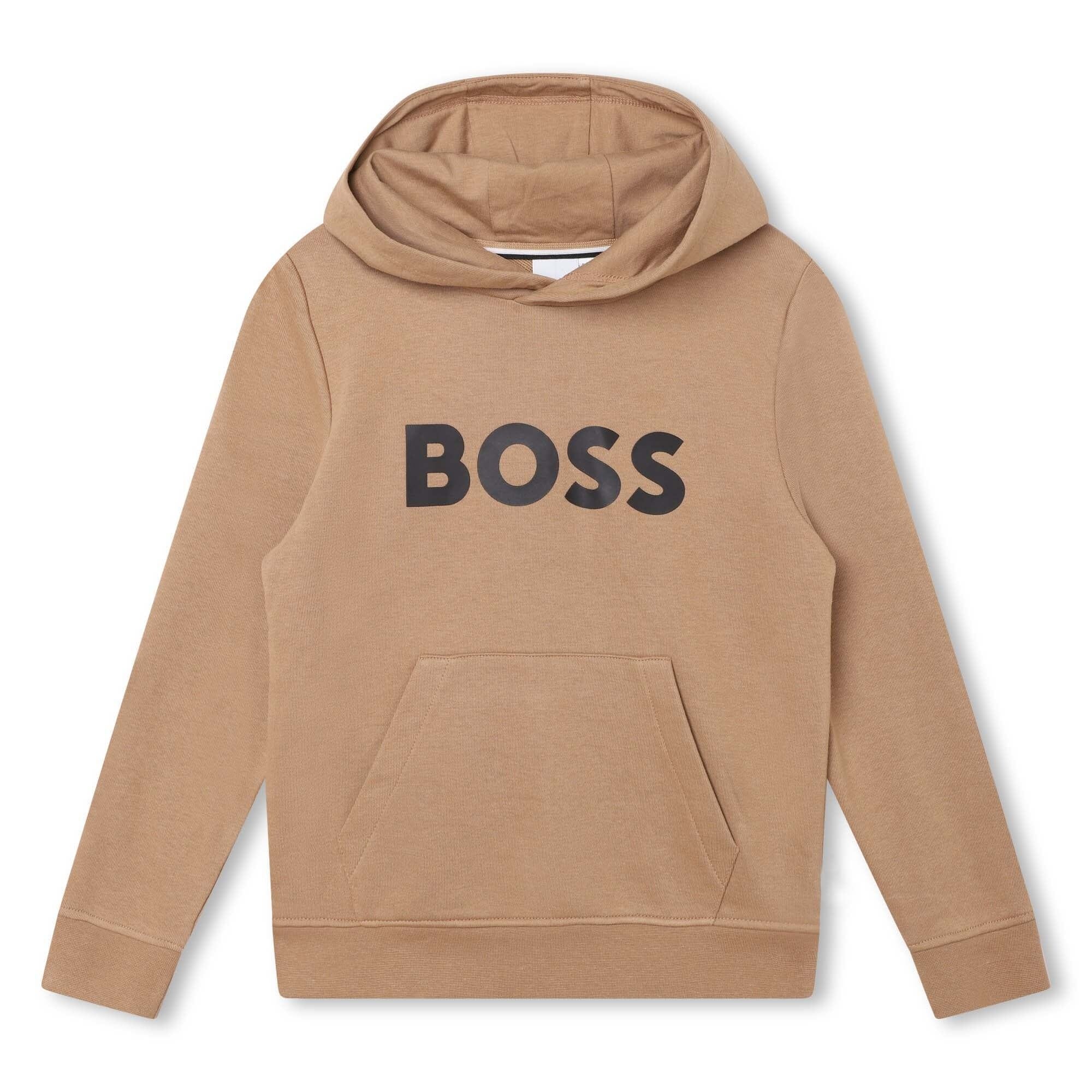 BOSS Kids Kapuzenpullover braun mit schwarzem Logo Hoodie Boss