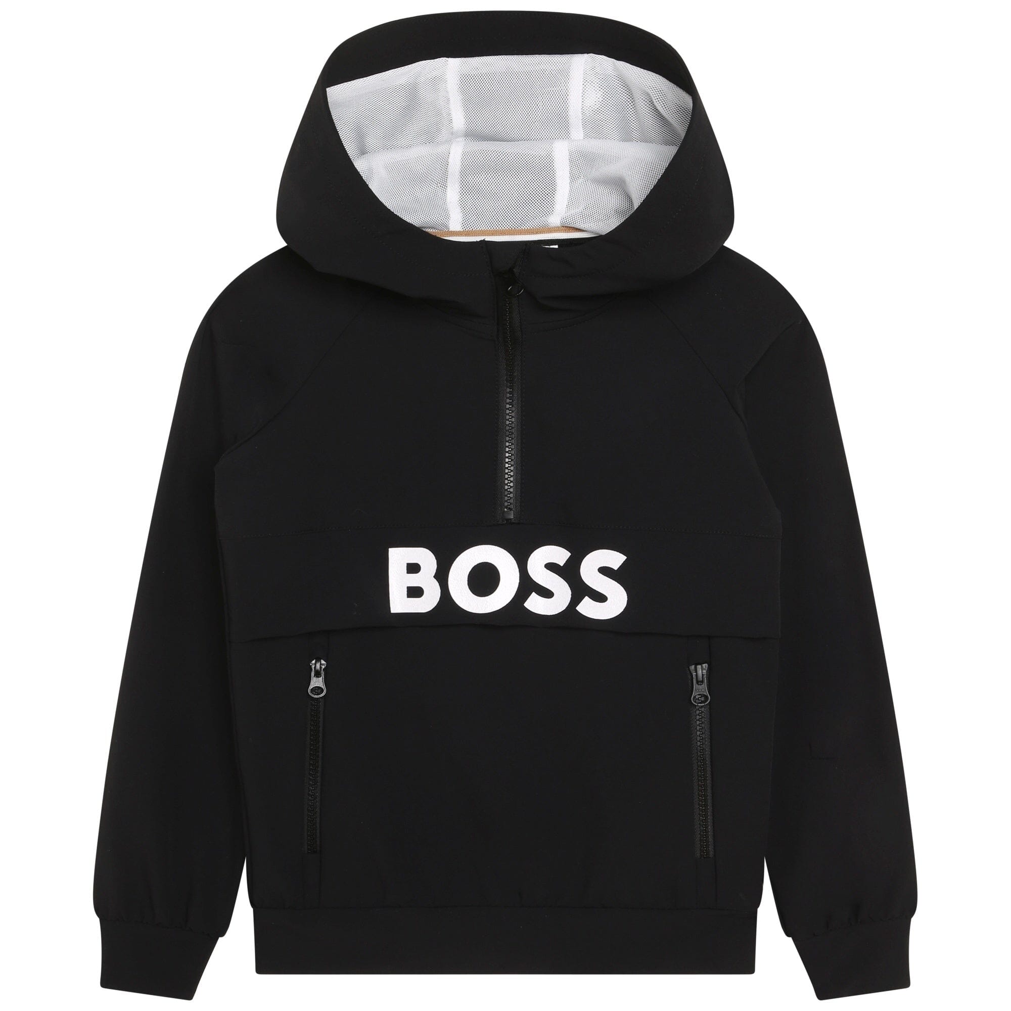 BOSS Kids Kapuzenpullover schwarz mit weißem Logo Hoodie Boss