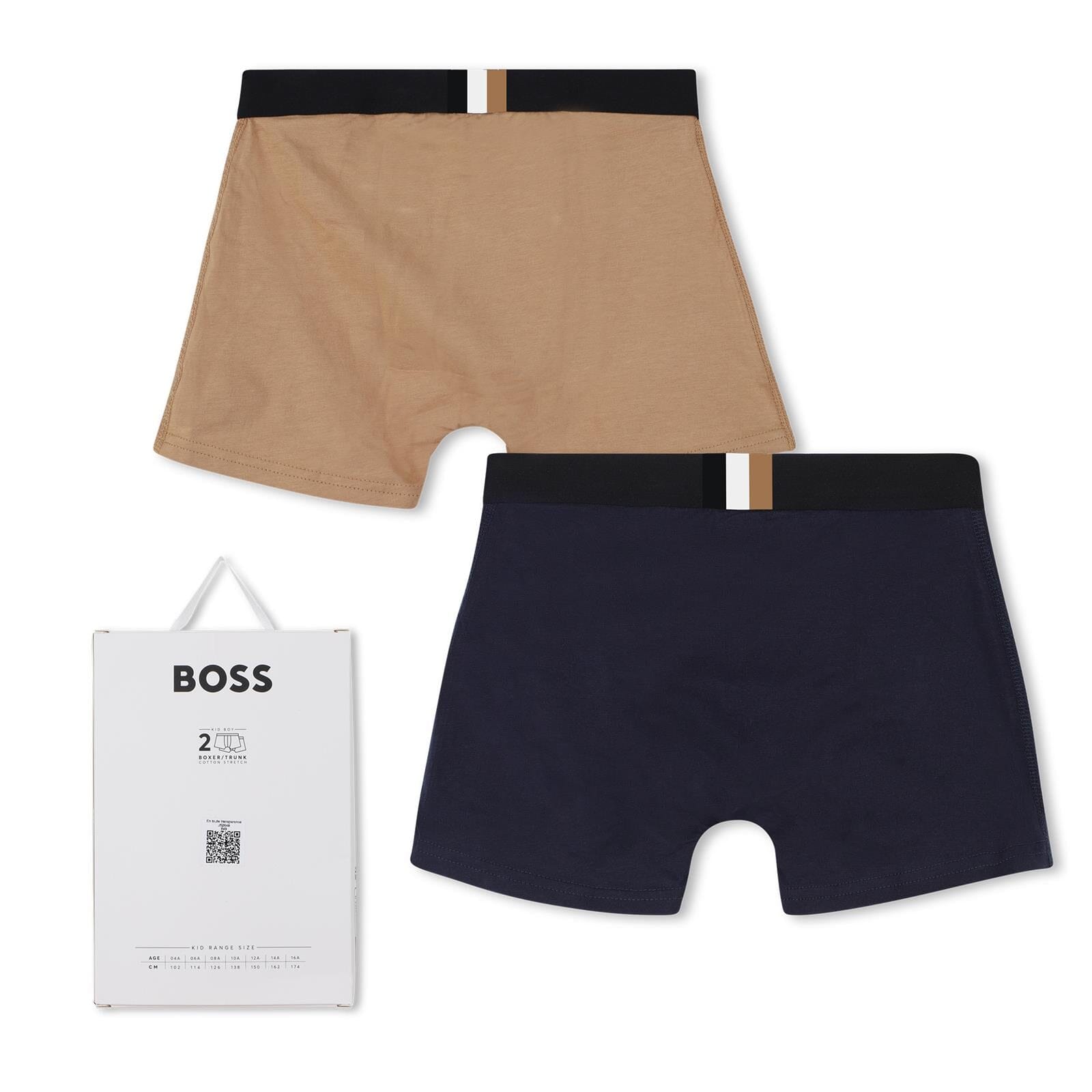 BOSS Kids – 2er-Pack Boxershorts aus Jersey, Marine/Sand Unterwäsche Boss