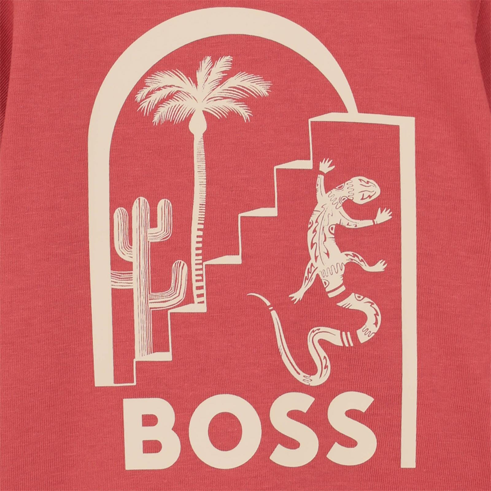 BOSS Kids Kurzarm T-Shirt himbeerfarben mit Wüsten-Print T-Shirt Boss