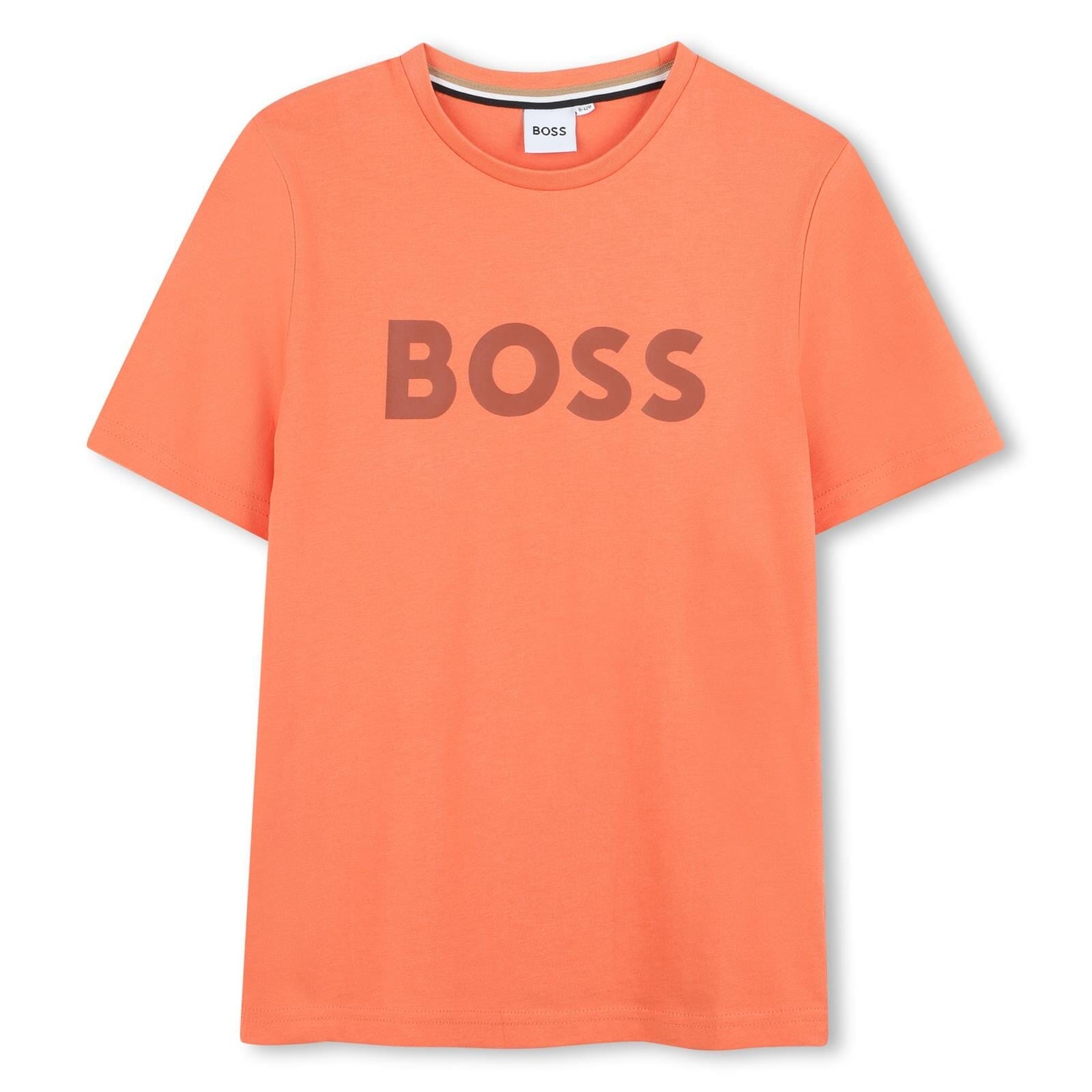 BOSS Kids Kurzarm T-Shirt orange mit braunem Logo T-Shirt Boss