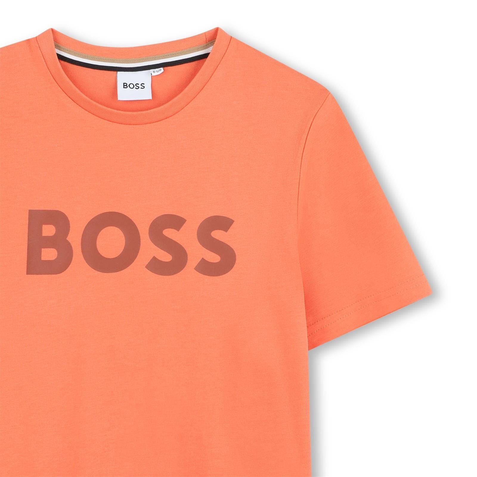 BOSS Kids Kurzarm T-Shirt orange mit braunem Logo T-Shirt Boss