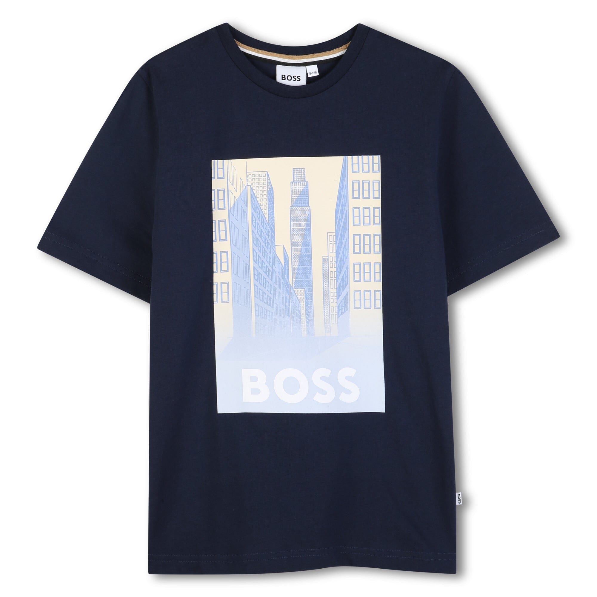 BOSS Kids – Kurzärmeliges T-Shirt „Marine“ (City-Print) T-Shirt Boss Kidswear 8 Jahre / 122-128
