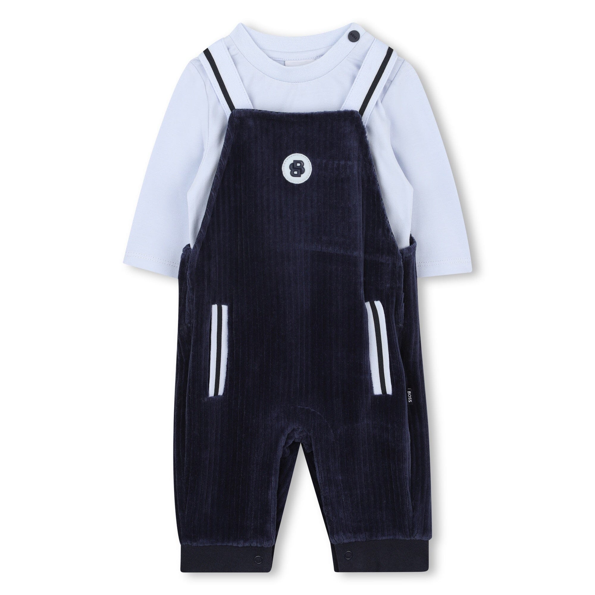 BOSS Kidswear Baby Set Overall aus Samt & T-Shirt in Marinein Geschenkbox Baby Kombination Boss Kidswear
