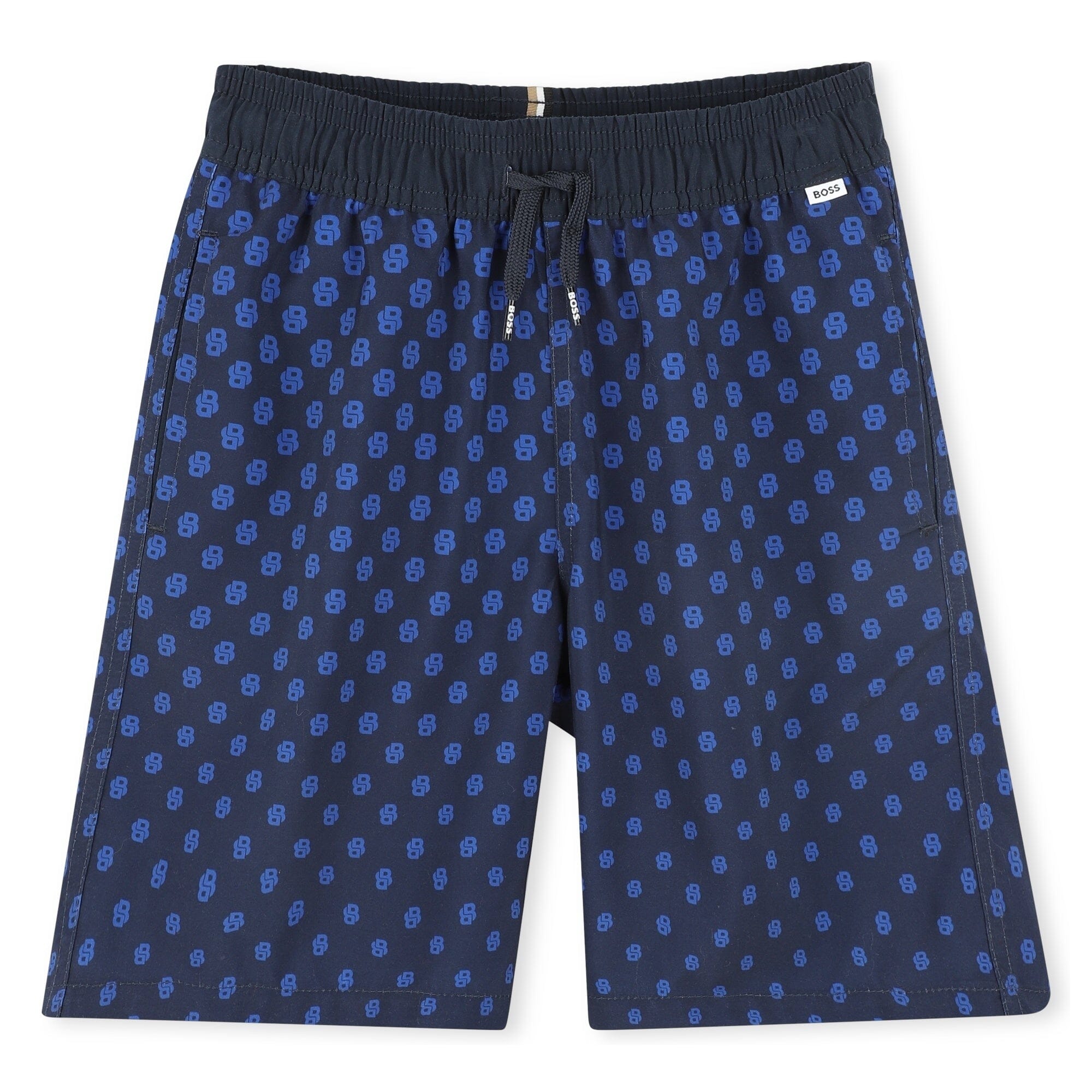 BOSS Badehose schwarz mit blauem Double-B Allover Print Badehose Boss
