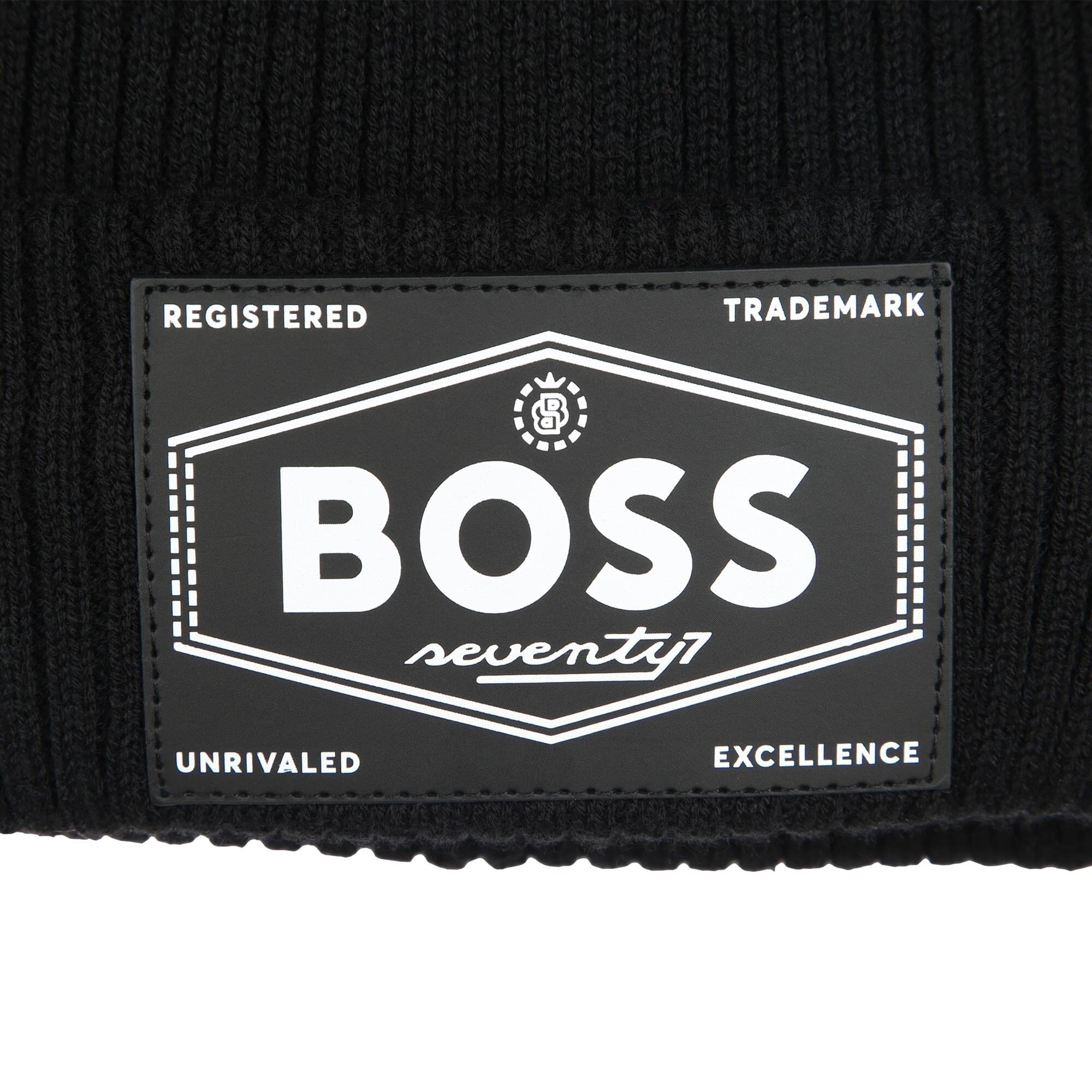 BOSS KIDS gefütterte Strickmütze schwarz mit BOSS Logo Mützen Boss