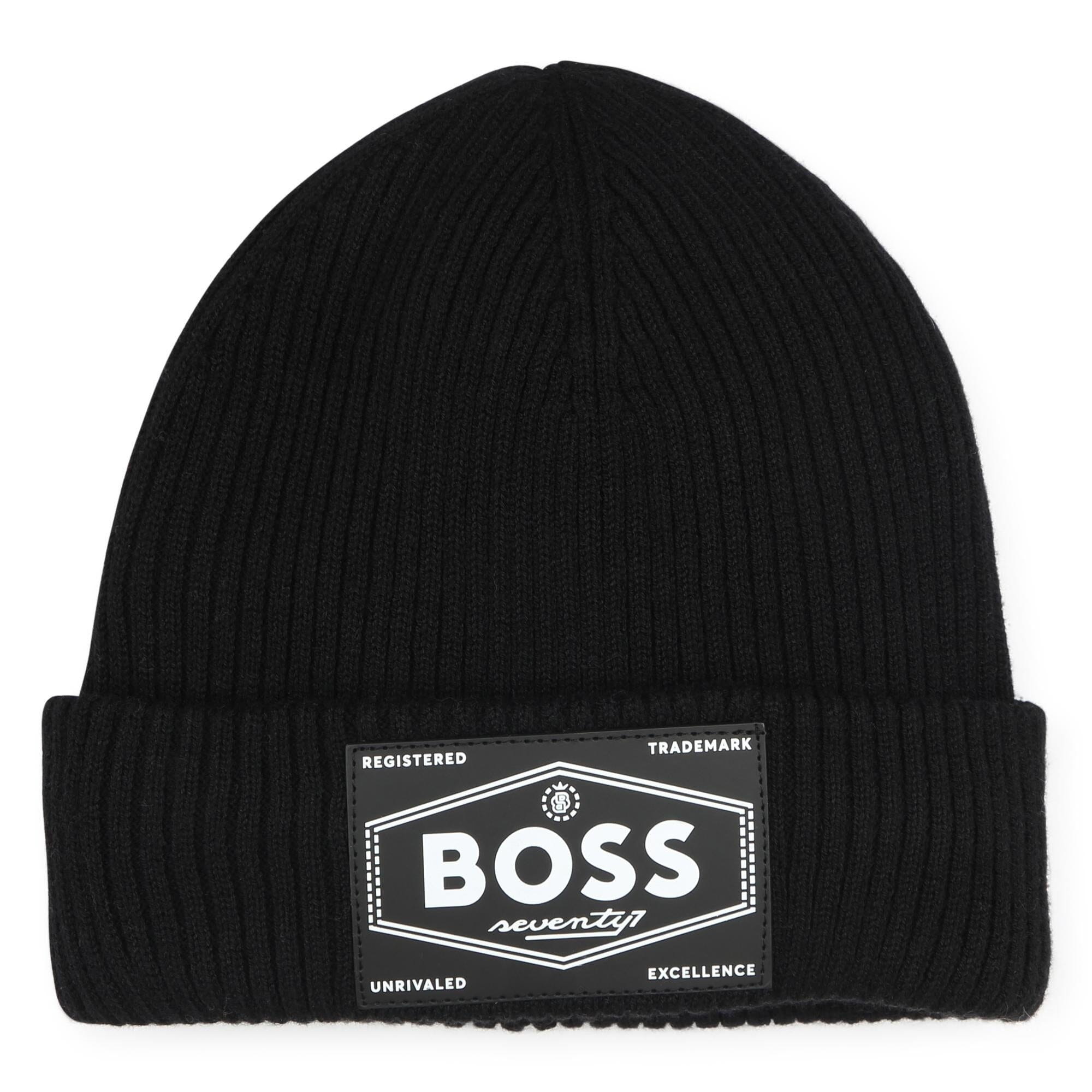BOSS KIDS gefütterte Strickmütze schwarz mit BOSS Logo Mützen Boss