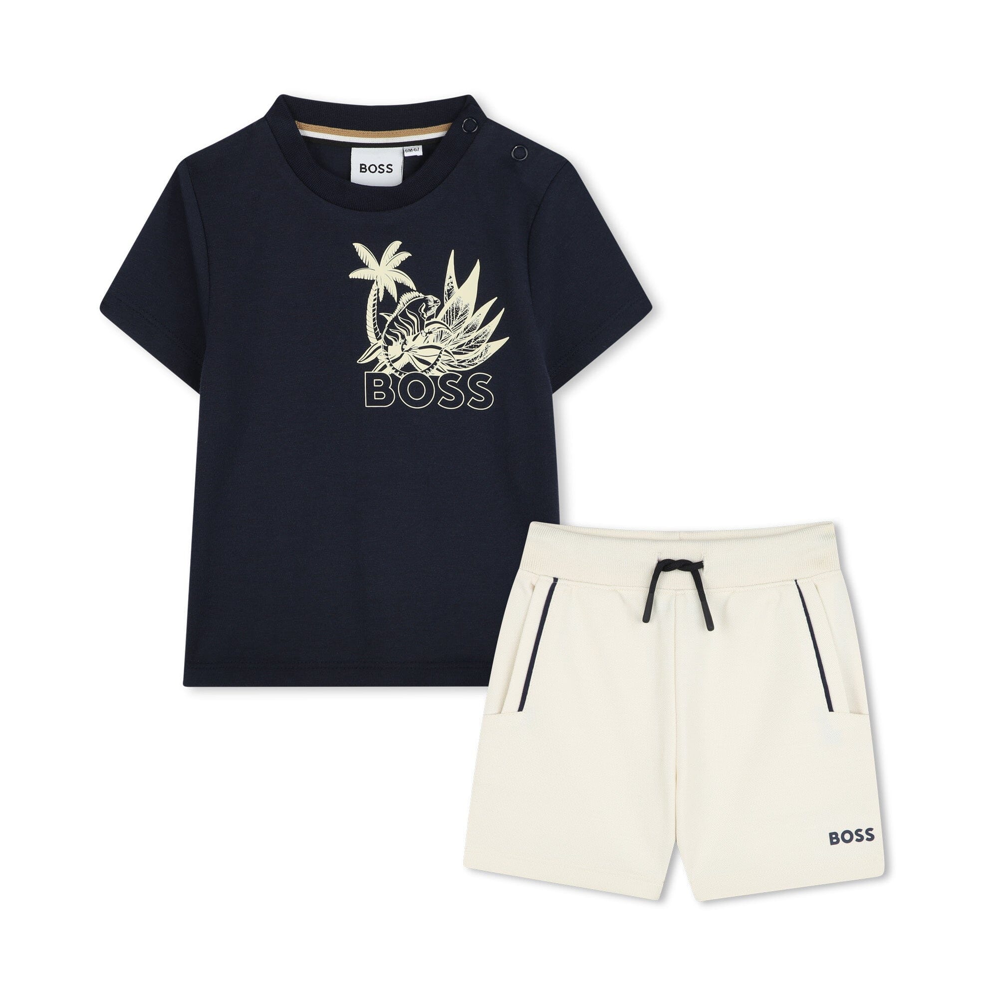 BOSS Jogginganzug kurzes Sommer-Set in navy / beige mit T-Shirt und Short Baby Kombination Boss