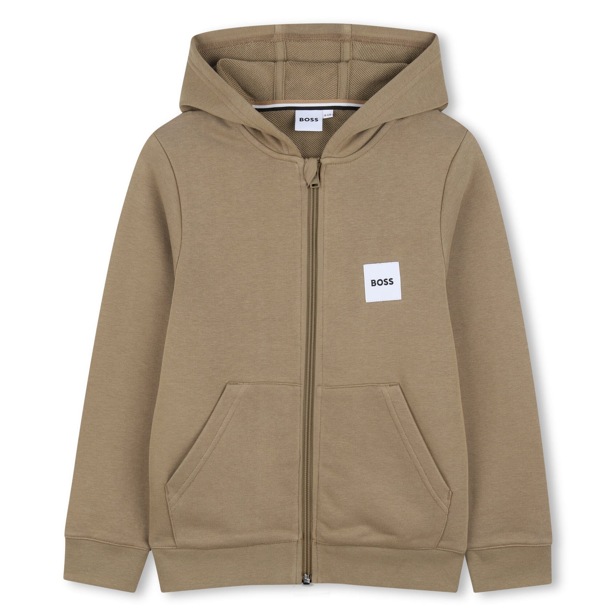 BOSS Kidswear Kapuzenpullover mit Reißverschluss „Dunkel Beige“ – Logo-Patch Hoodie BOSS 8 Jahre ( 122-128 )