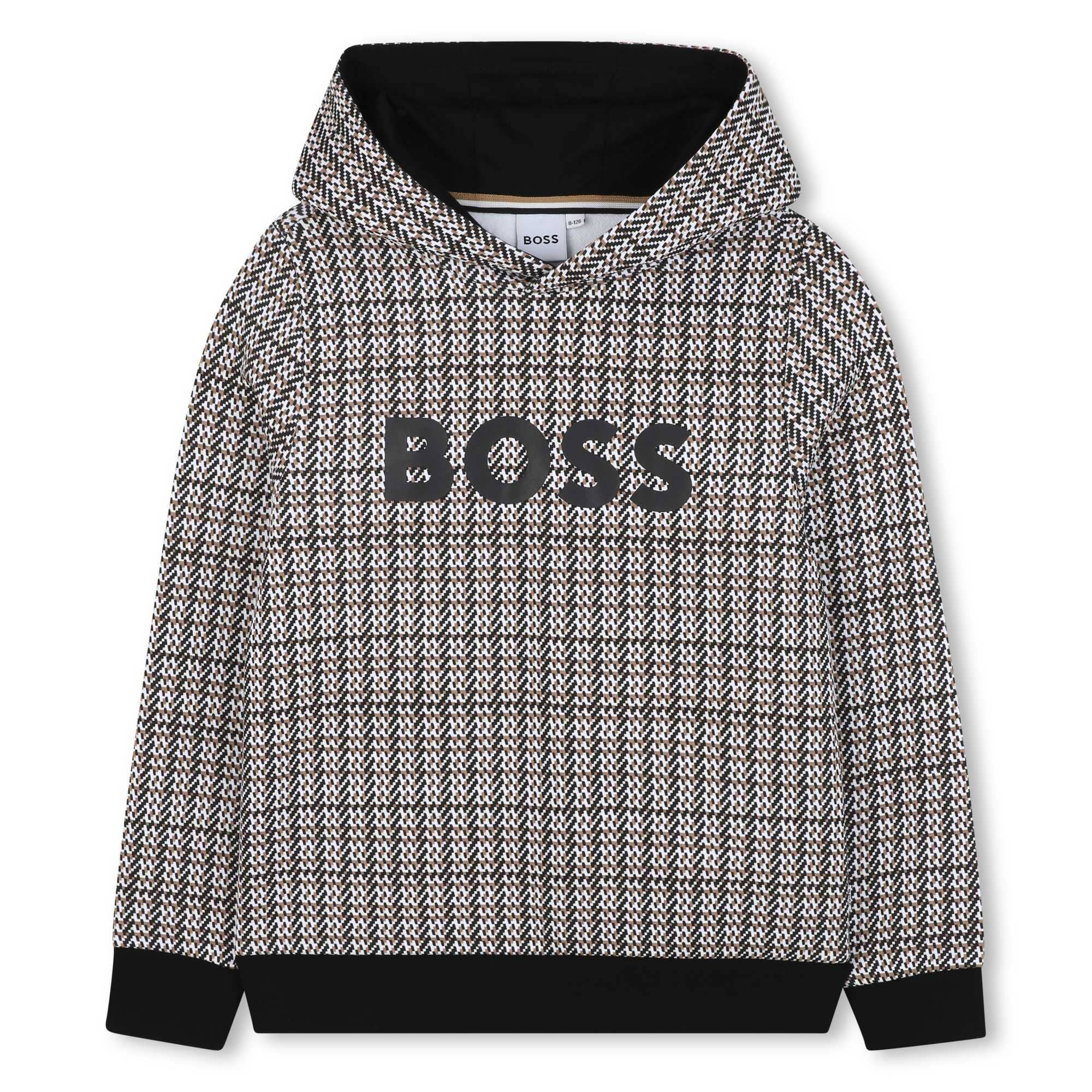 BOSS Kidswear Kapuzenpullover Schwarz/Beige/Weiß mit Logo-Print Hoodie Boss 8 Jahre ( 122-128 )