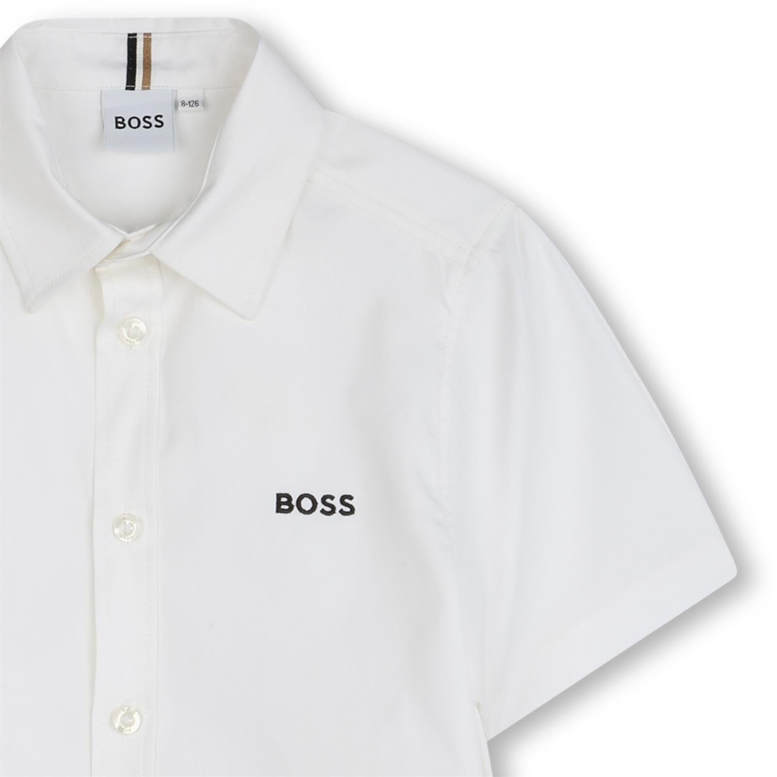 BOSS Kidswear Kurzarm-Hemd – Weißes Sommerhemd mit Logostitching Hemden Boss