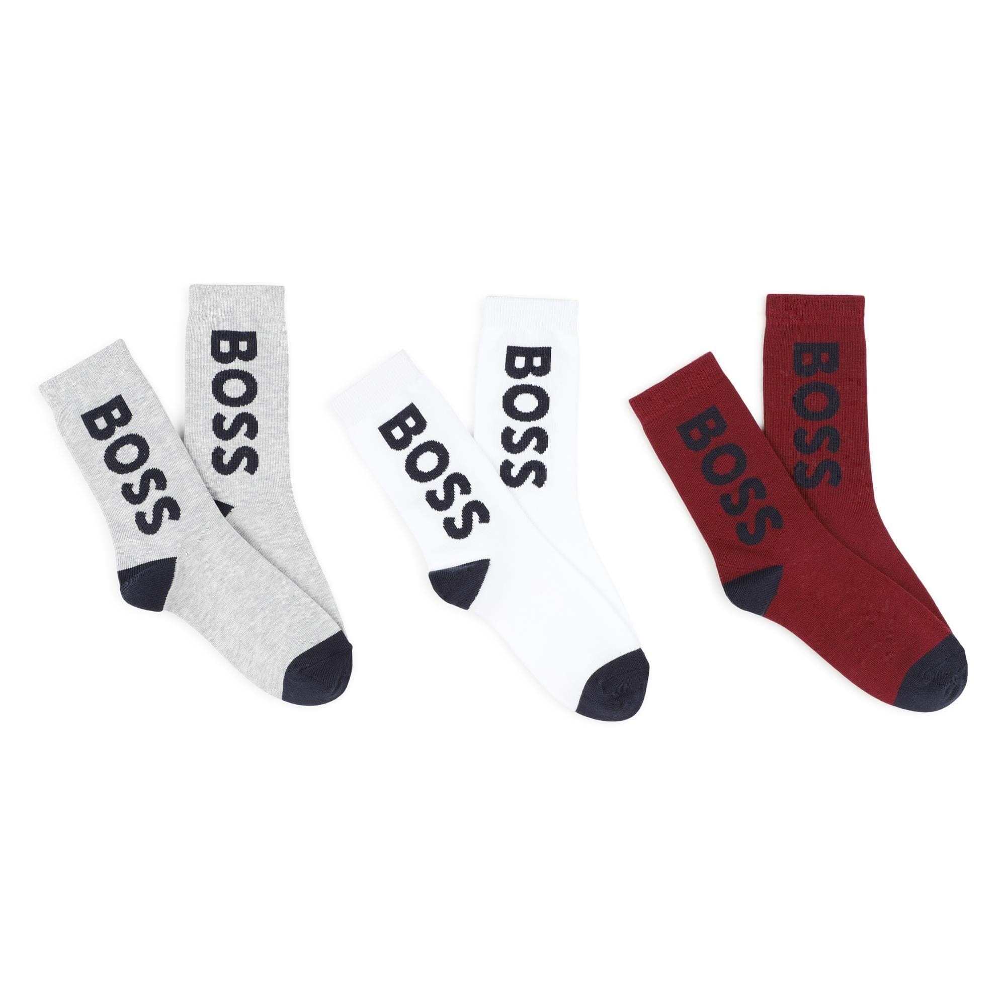 BOSS Kidswear 3er-Pack-Socken grau weiß rot Logo Socken Boss