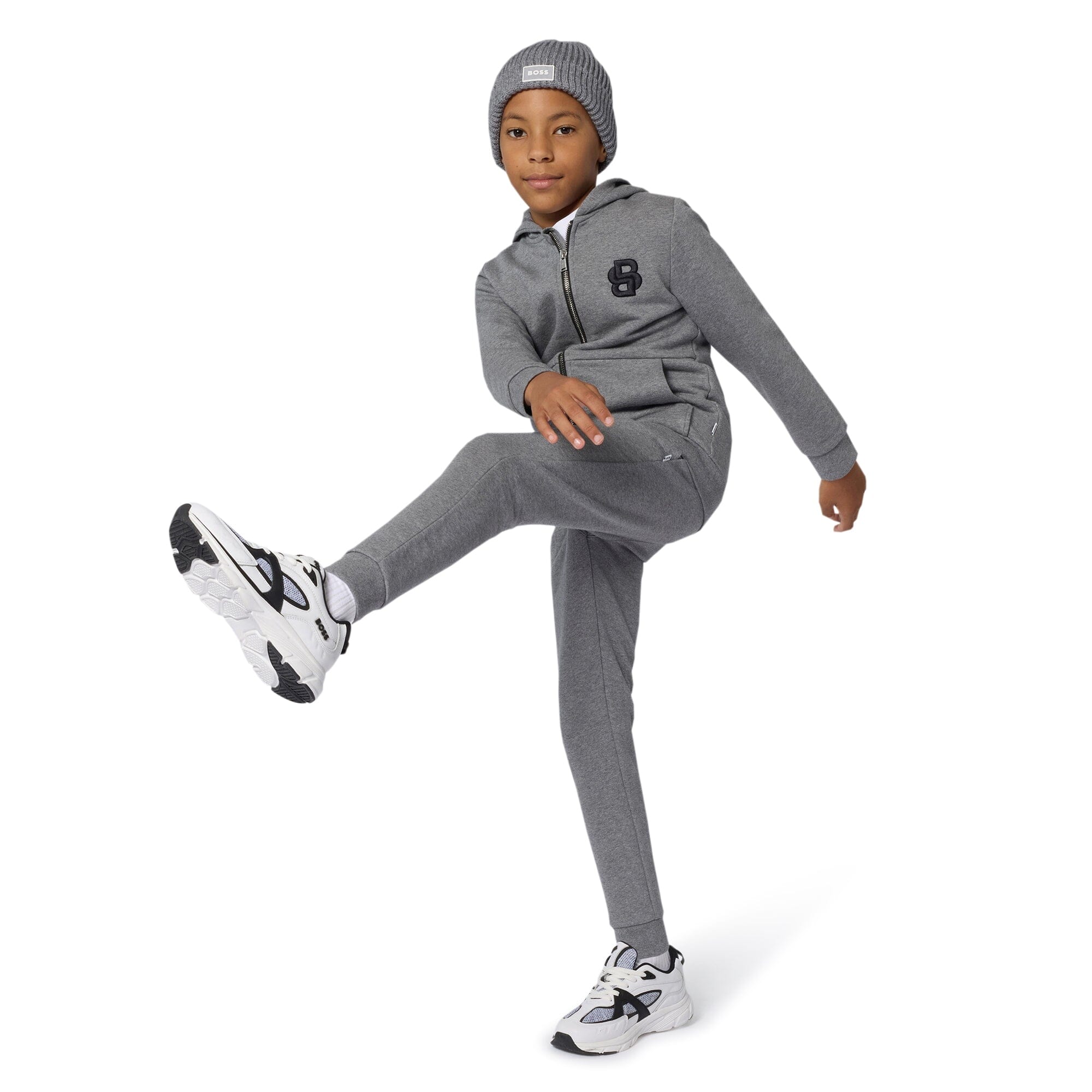 BOSS Kidswear Strickmütze mit Logo-Abzeichen warm & weich in Grau Mützen Boss Kidswear