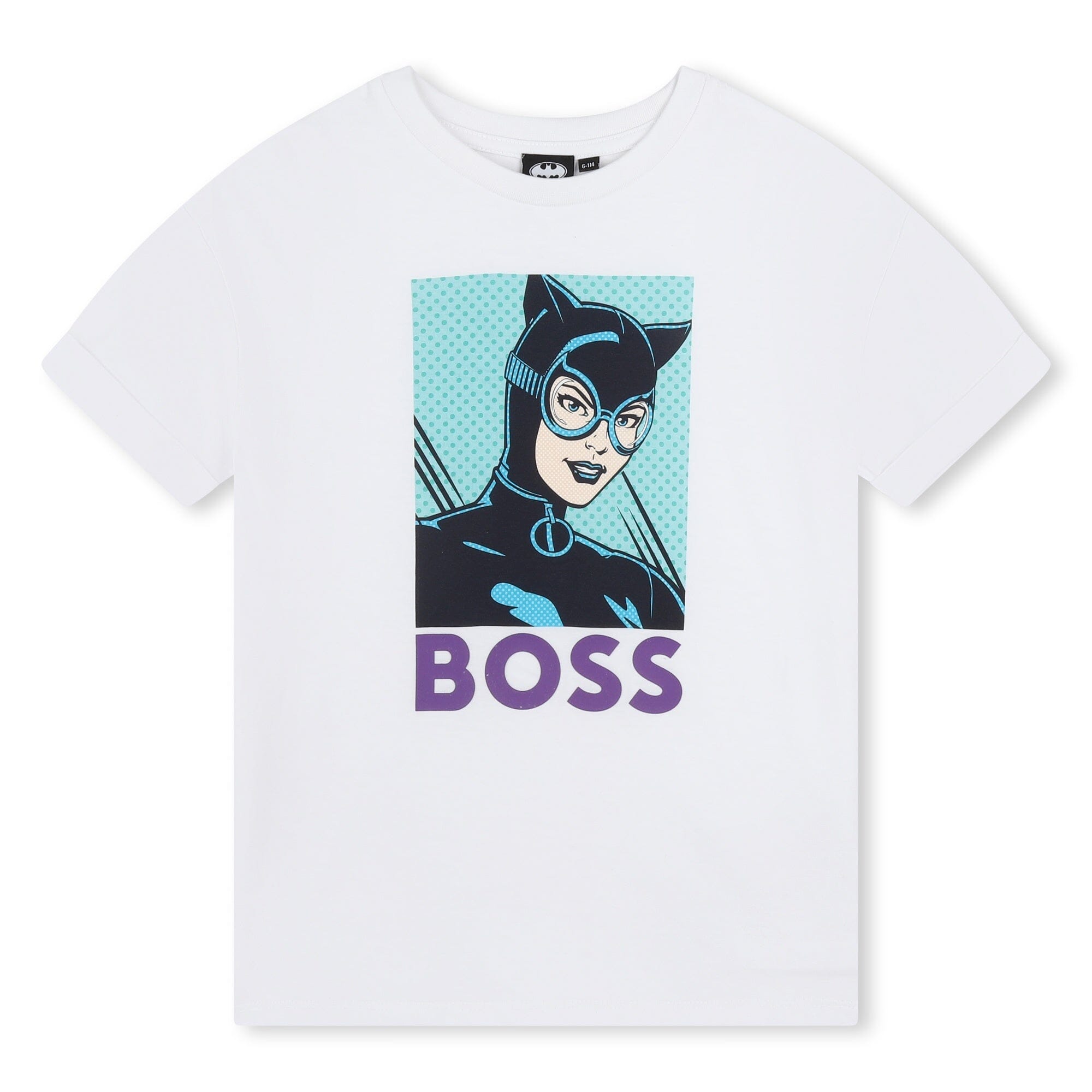 BOSS Mädchen T-Shirt weiß mit großem Logo und Catwoman T-Shirt Boss