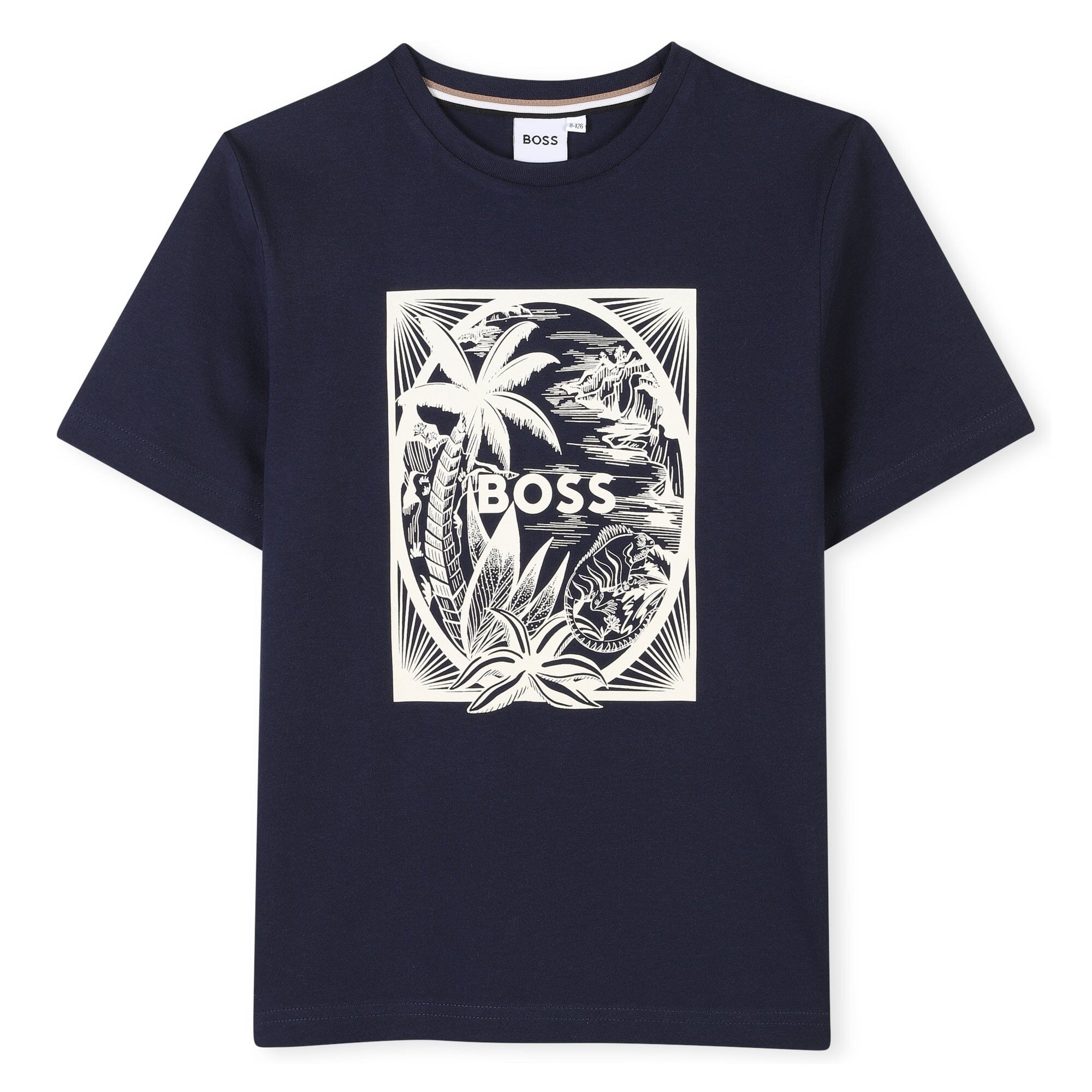 BOSS T-Shirt navy mit lässigem Sommer-Print und Logo T-Shirt Boss