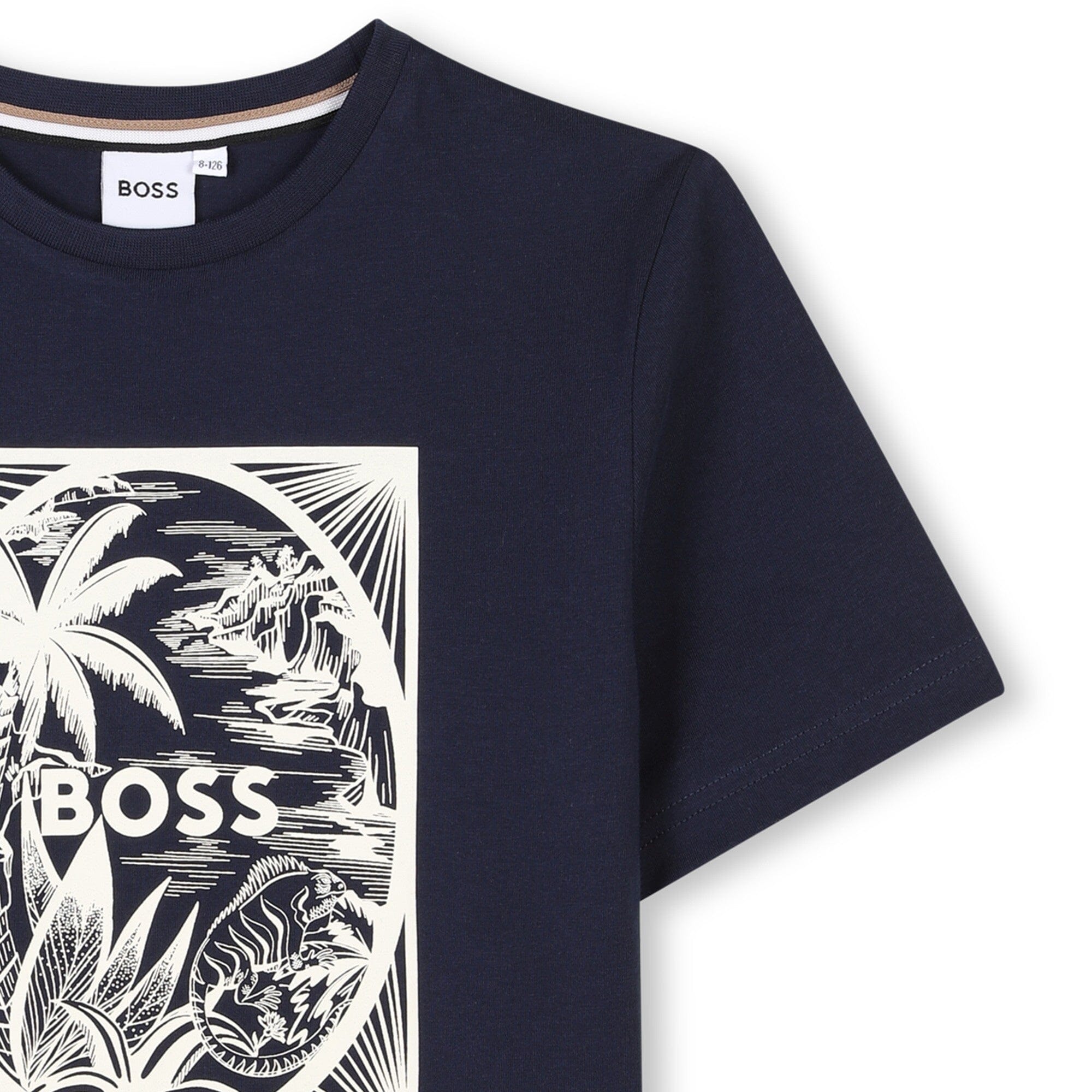 BOSS T-Shirt navy mit lässigem Sommer-Print und Logo T-Shirt Boss