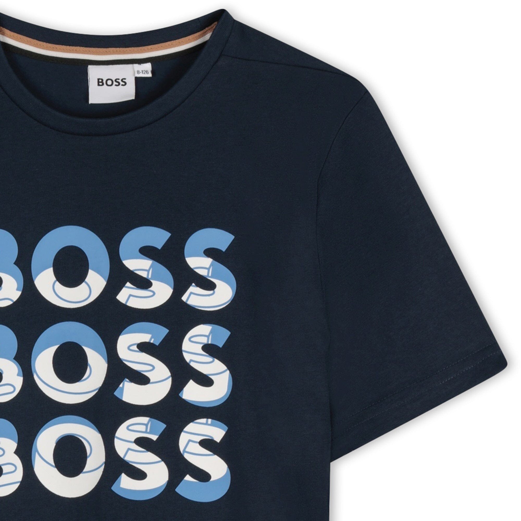 BOSS Kids Kurzarm T-Shirt navy mit Logoprint und Farbverlauf T-Shirt Boss