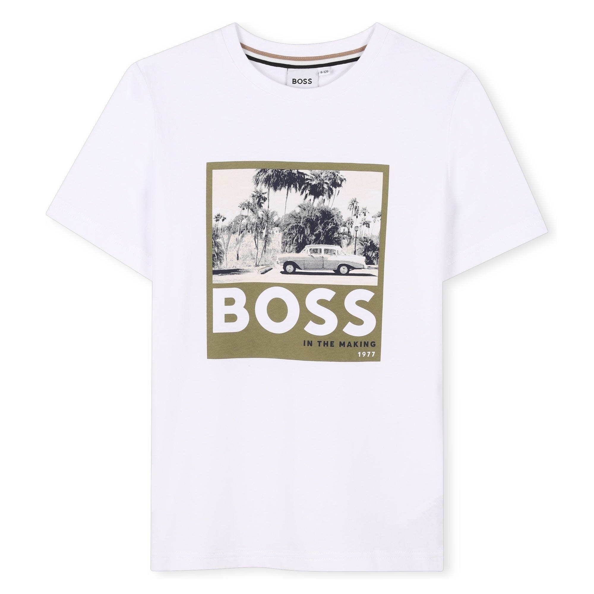 BOSS T-Shirt weiß mit khakifarbenem Polaroidmotiv T-Shirt Boss