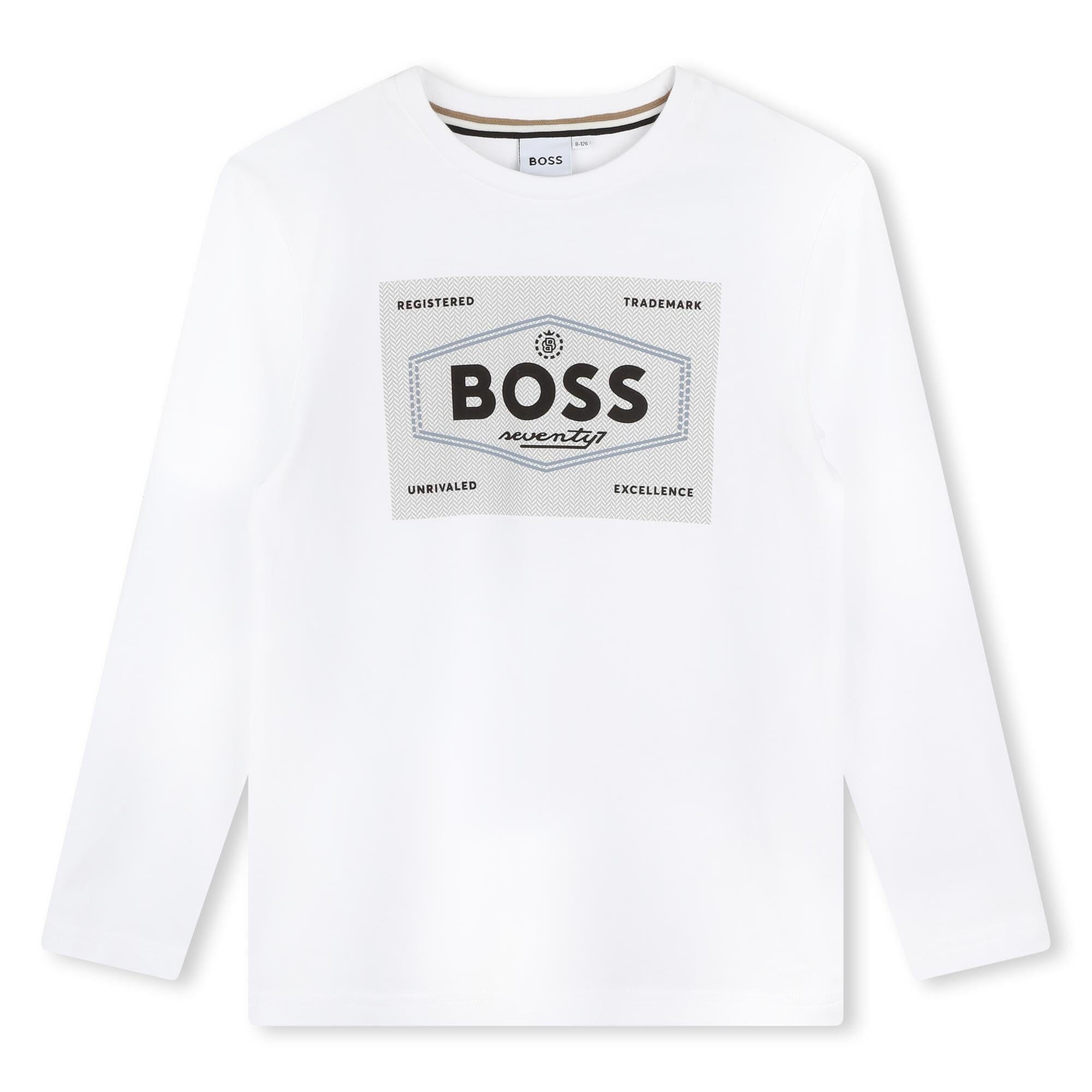 BOSS Langarmshirt weiß Logoprint modern Langarmshirt Boss