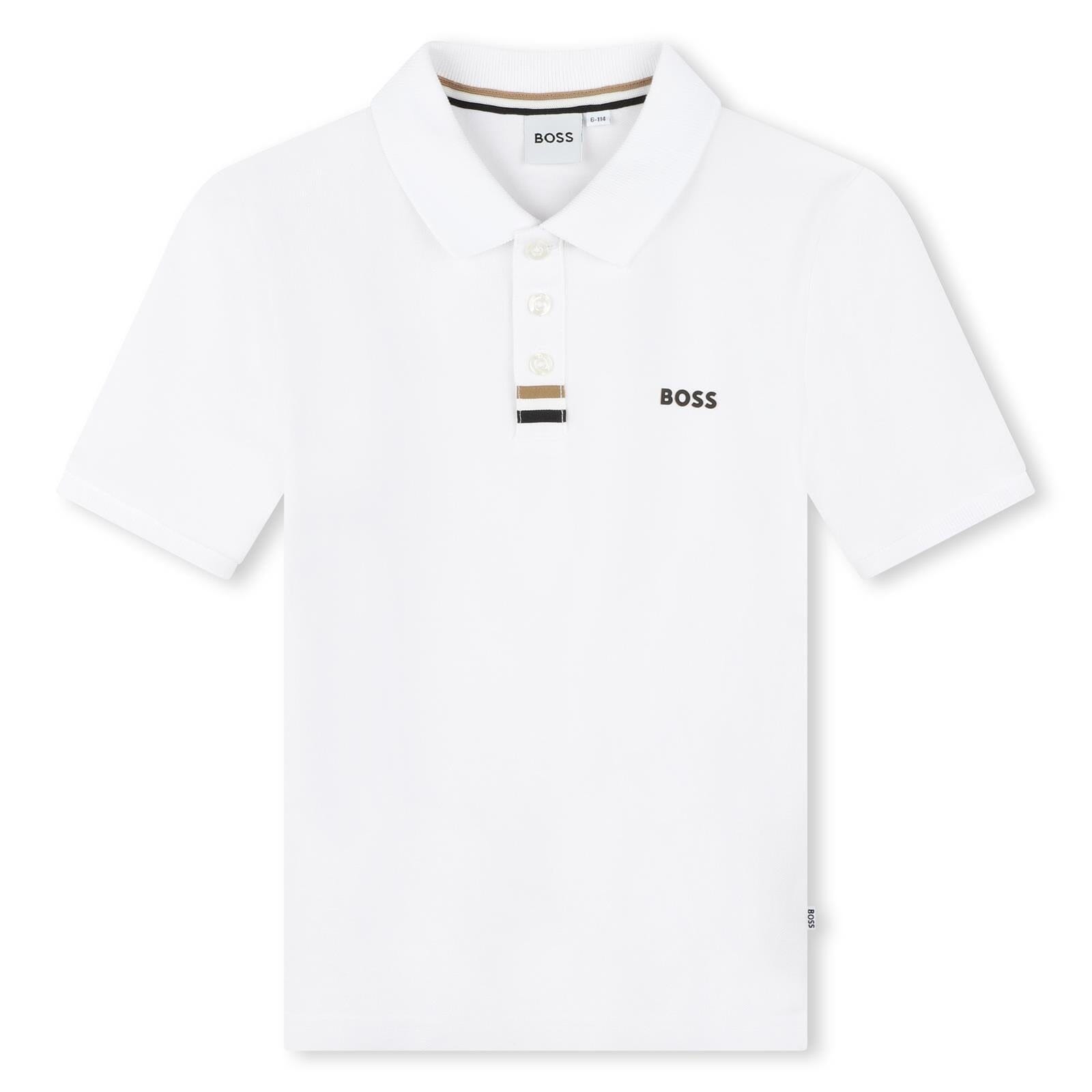 BOSS Poloshirt kurzärmelig weiß mit schwarzem Logo T-Shirt Boss