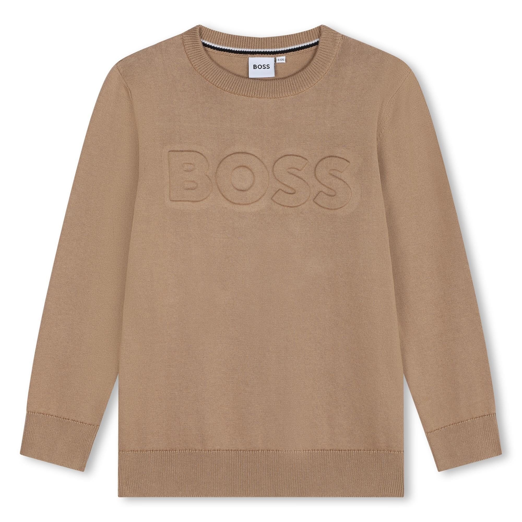 BOSS Kids Strickpullover mit Logo Rundhals braun Pullover Boss