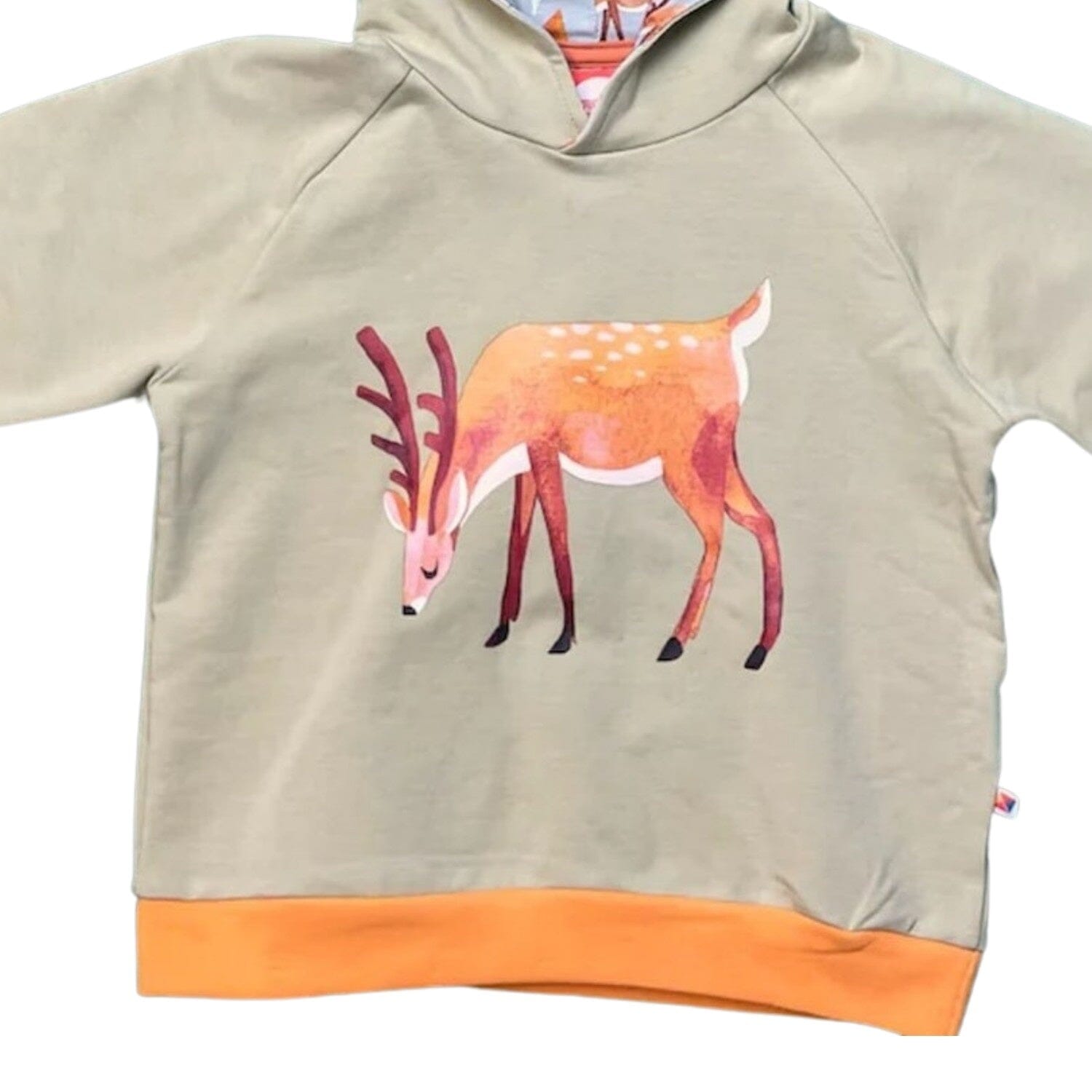CURIOUS STORIES Hoodie Sweatshirt khaki mit großem Hirsch Print aus Biobaumwolle Hoodie Curious Stories