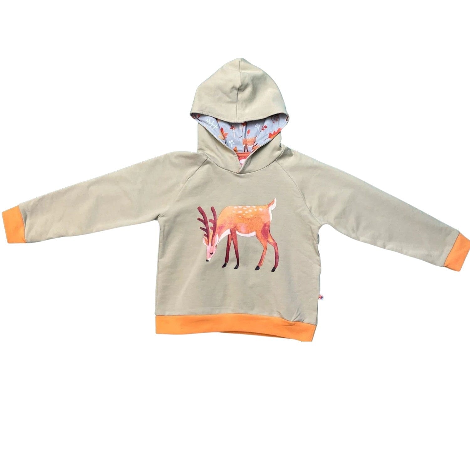 CURIOUS STORIES Hoodie Sweatshirt khaki mit großem Hirsch Print aus Biobaumwolle Hoodie Curious Stories