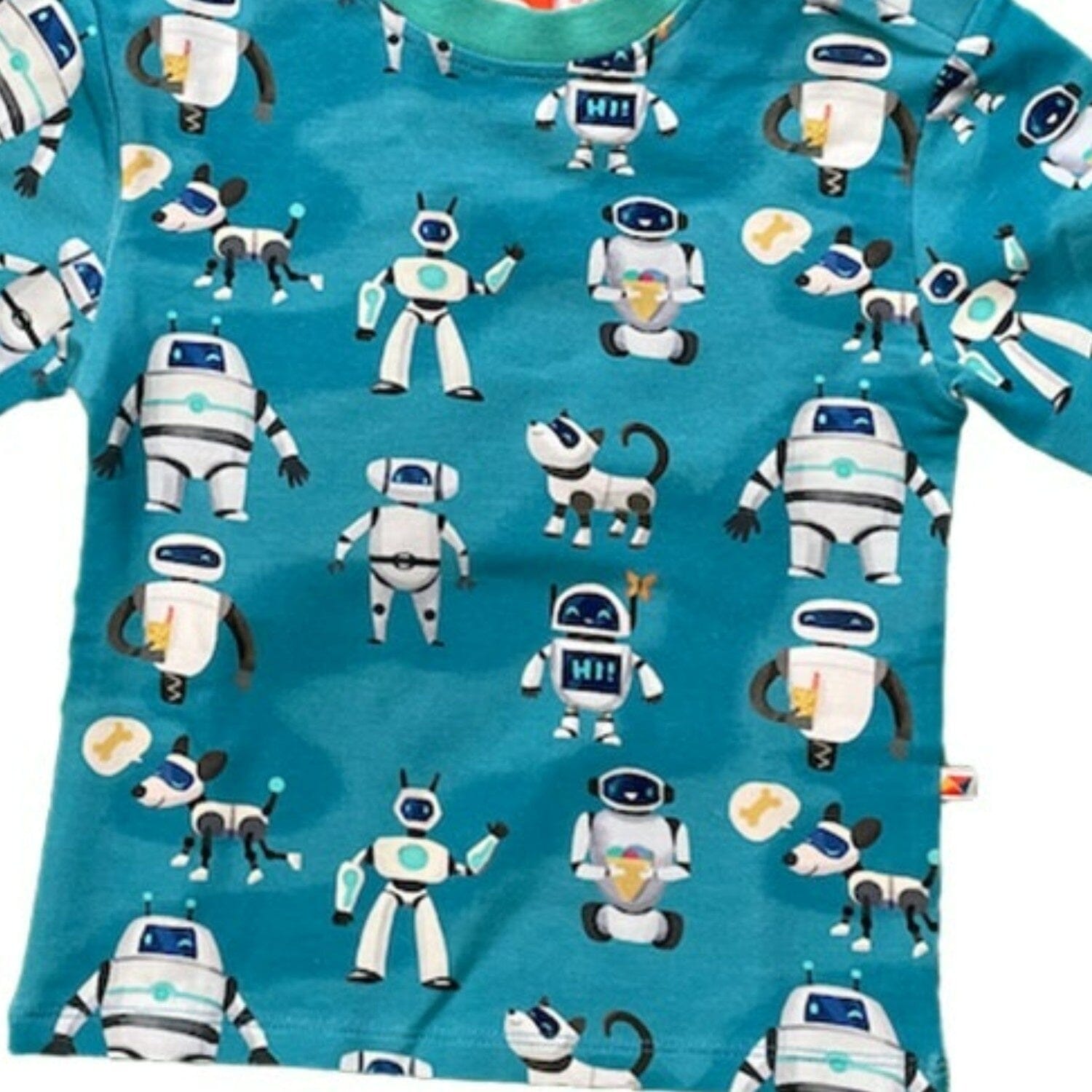 CURIOUS STORIES Langarmshirt blau mit Roboter allover Print aus Biobaumwolle Langarmshirt Curious Stories