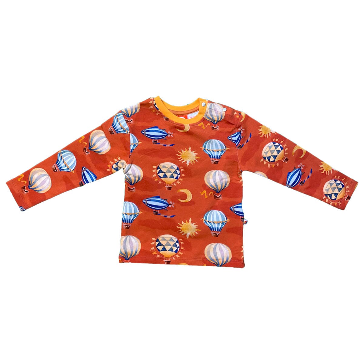 CURIOUS STORIES Langarmshirt orange mit Ballon allover Print aus Biobaumwolle Langarmshirt Curious Stories