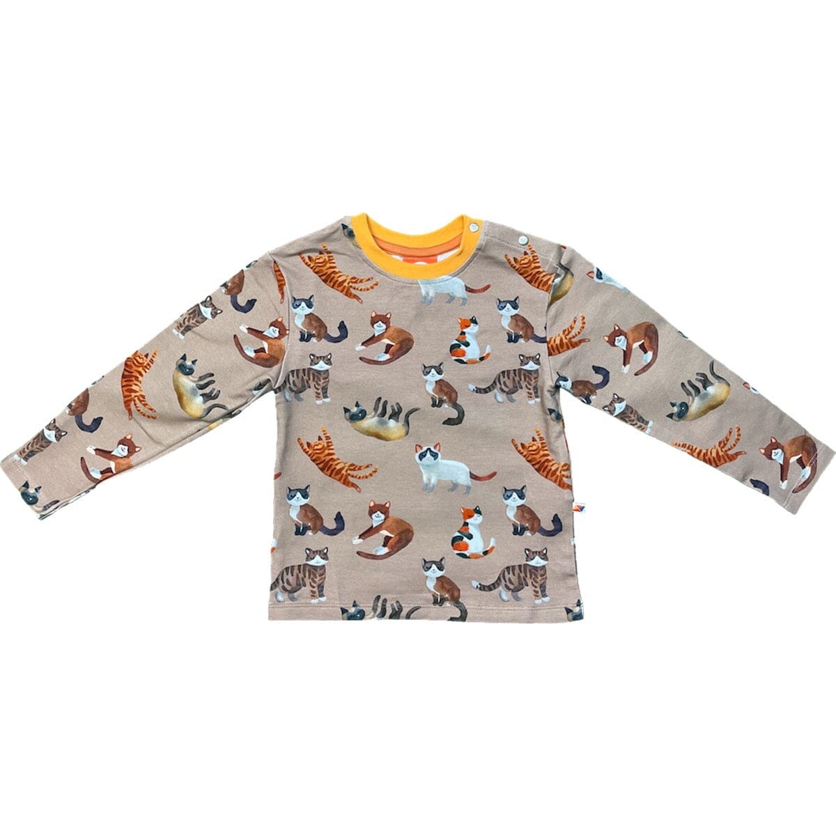 CURIOUS STORIES Langarmshirt braun mit Katzen allover Print aus Biobaumwolle Langarmshirt Curious Stories