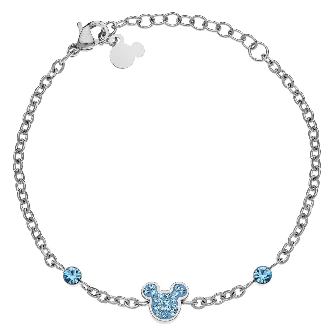 Disney Kinder Armband Mickey Mouse ©DISNEY silberfarben blau aus Edelstahl Kristall Aquamarin Armbänder DISNEY