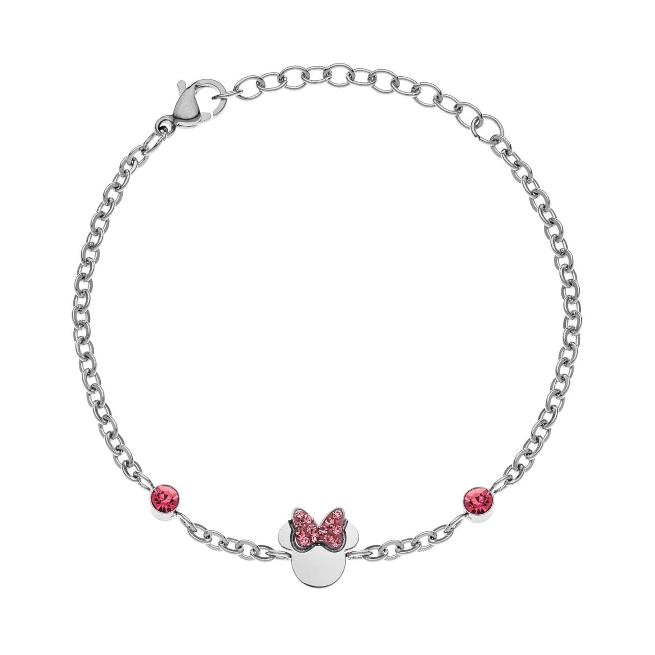Disney Kinder Armband Minnie Mouse ©DISNEY silberfarben rosa Schleife aus Edelstahl Kristall Farbstein Armbänder DISNEY