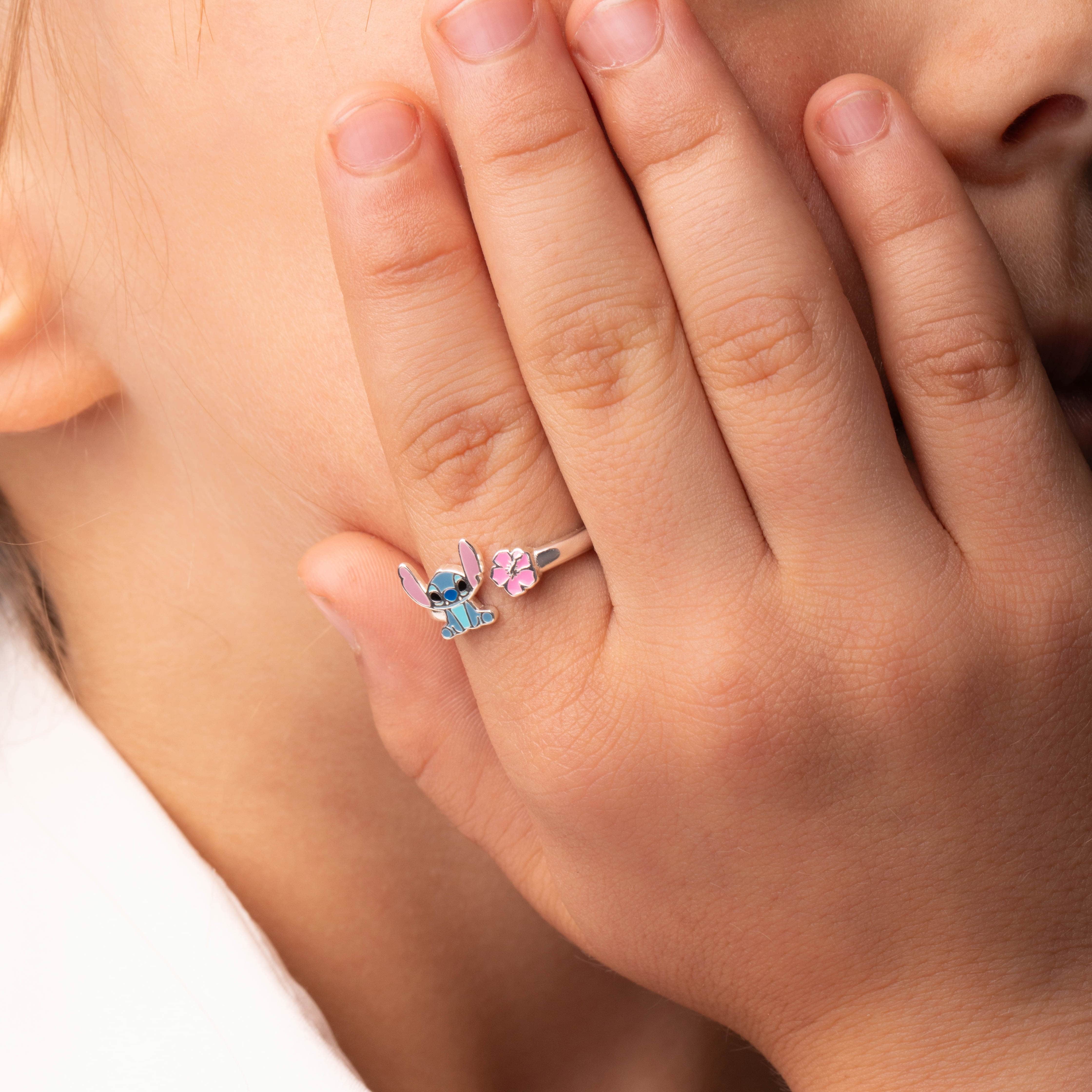 Disney Kinder-Ring Stitch mit Blüte – 925 Silber verstellbar ©DISNEY Ringe DISNEY