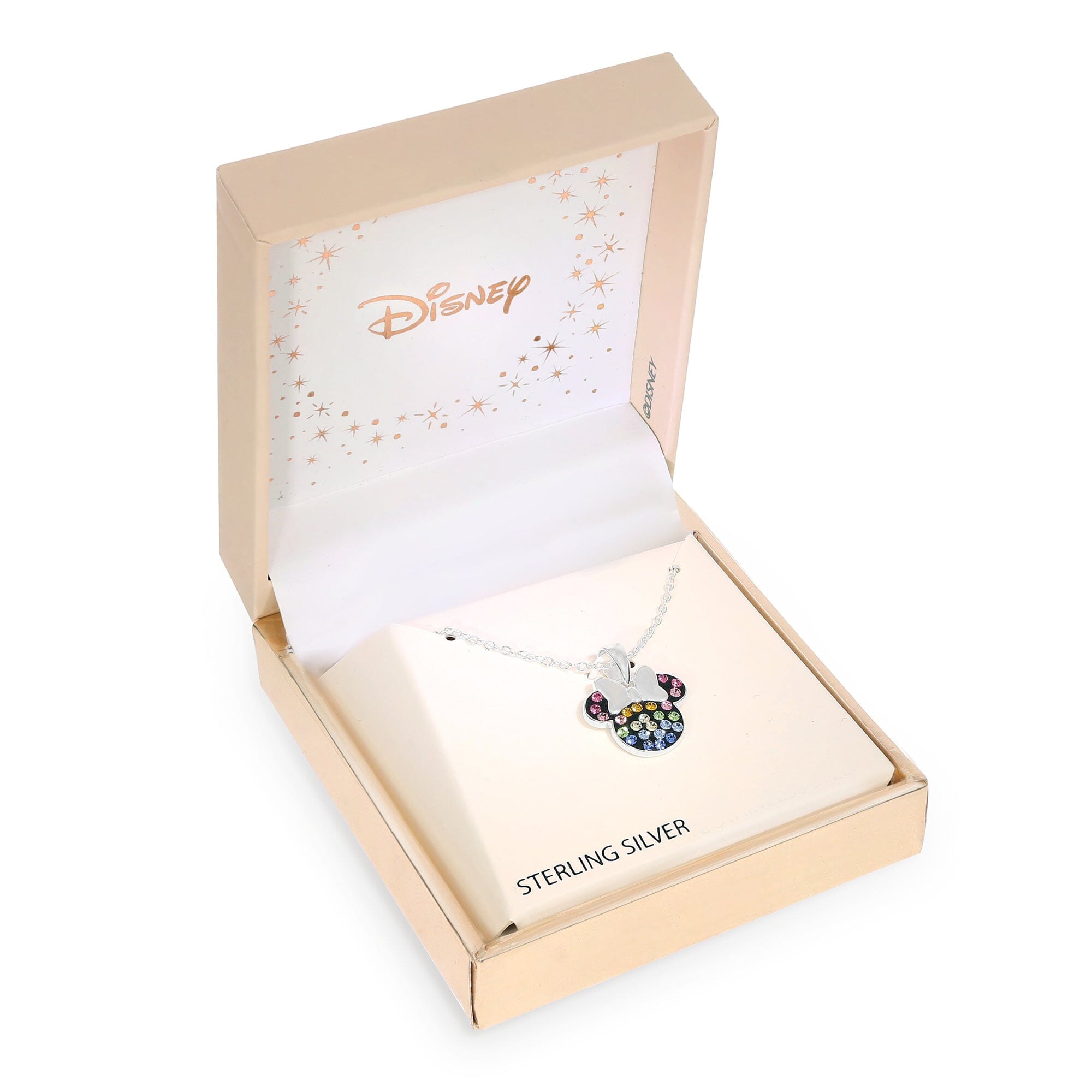 Disney Kinder Kette Minnie Mouse ©DISNEY mehrfarbige Kristallsteine Kristall synthetisch bunt Regenbogen silber Schleife Ketten DISNEY