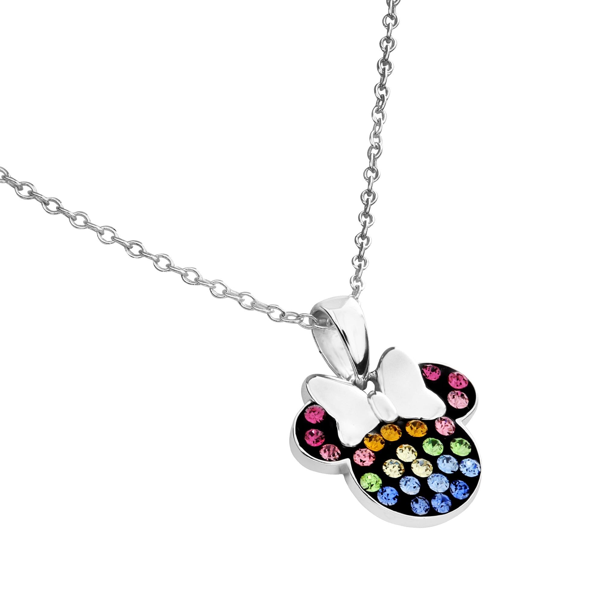 Disney Kinder Kette Minnie Mouse ©DISNEY mehrfarbige Kristallsteine Kristall synthetisch bunt Regenbogen silber Schleife Ketten DISNEY