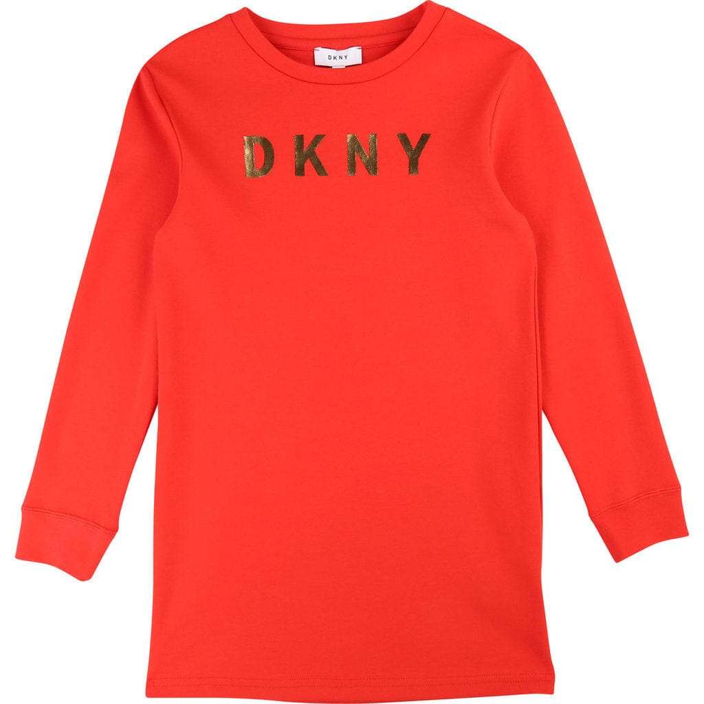DKNY KIDS Kleid rot langarm mit Logo Kleid DKNY