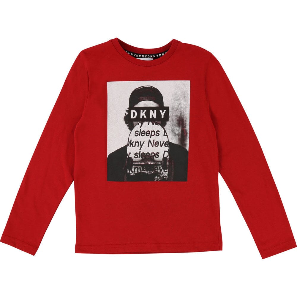DKNY KIDS Langarmshirt rot mit Print Langarmshirt DKNY