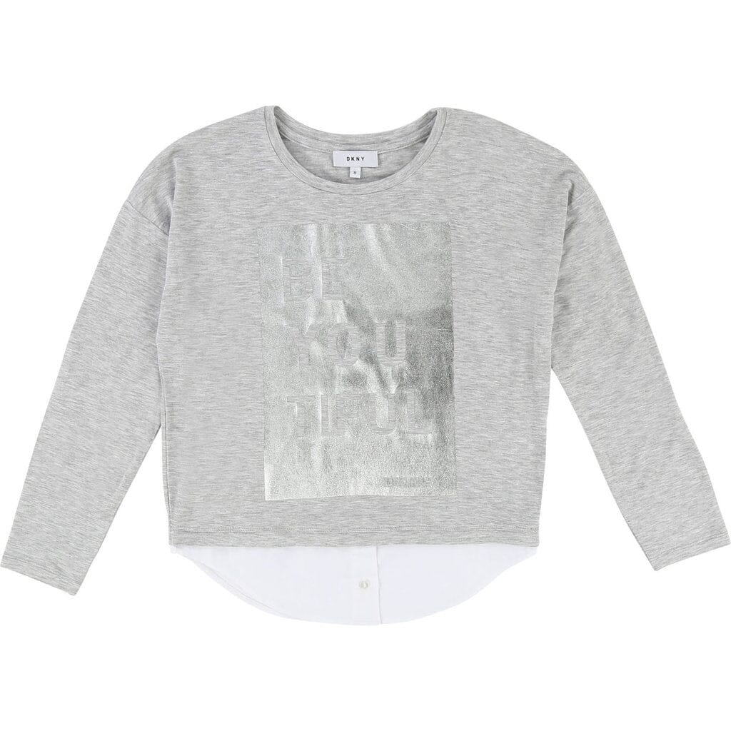 DKNY KIDS Langarmshirt Lagenlook grau mit Hemdsaum Langarmshirt DKNY