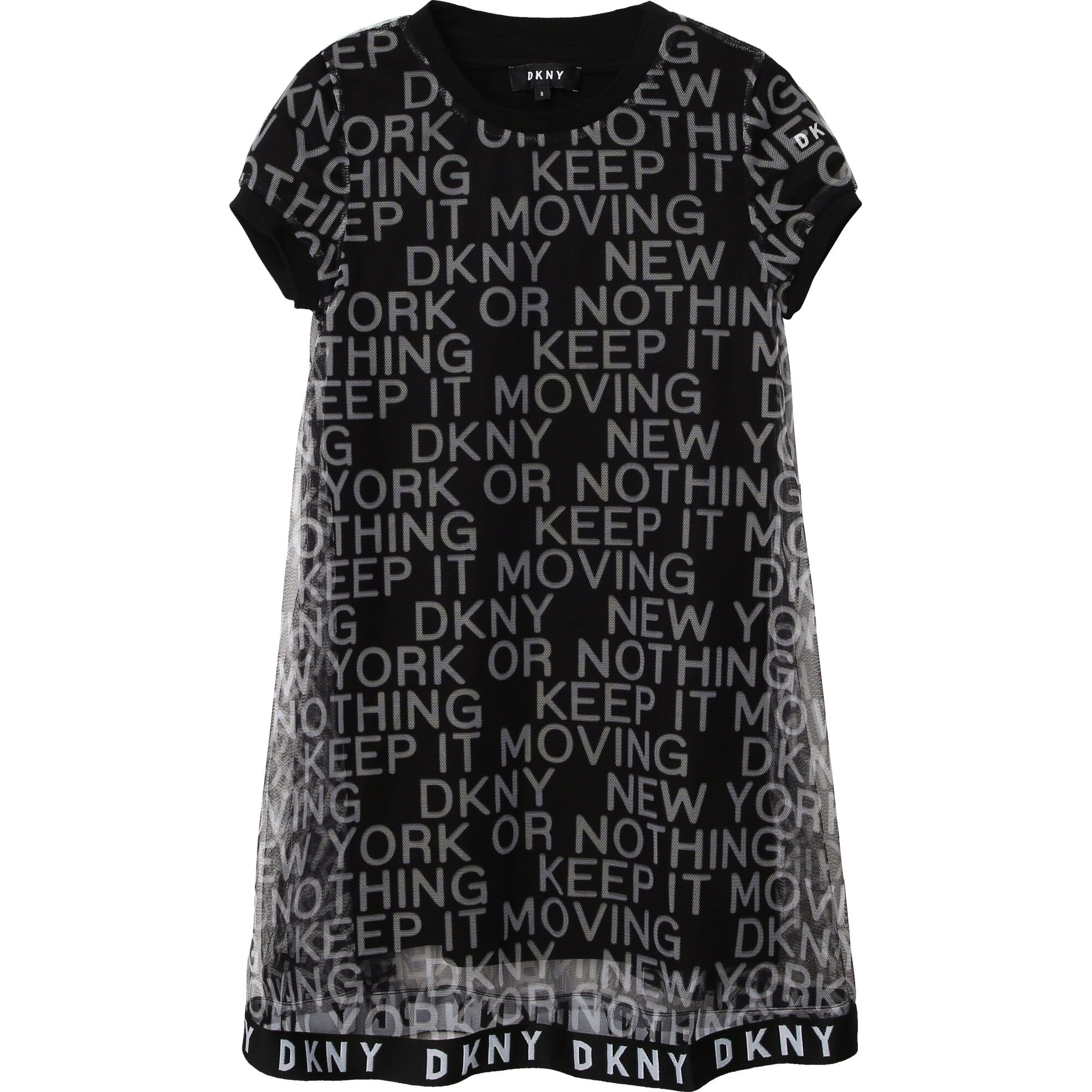 DKNY KIDS Mesh 2 in 1 Kleid schwarz mit vielen Logo Details Kleid DKNY