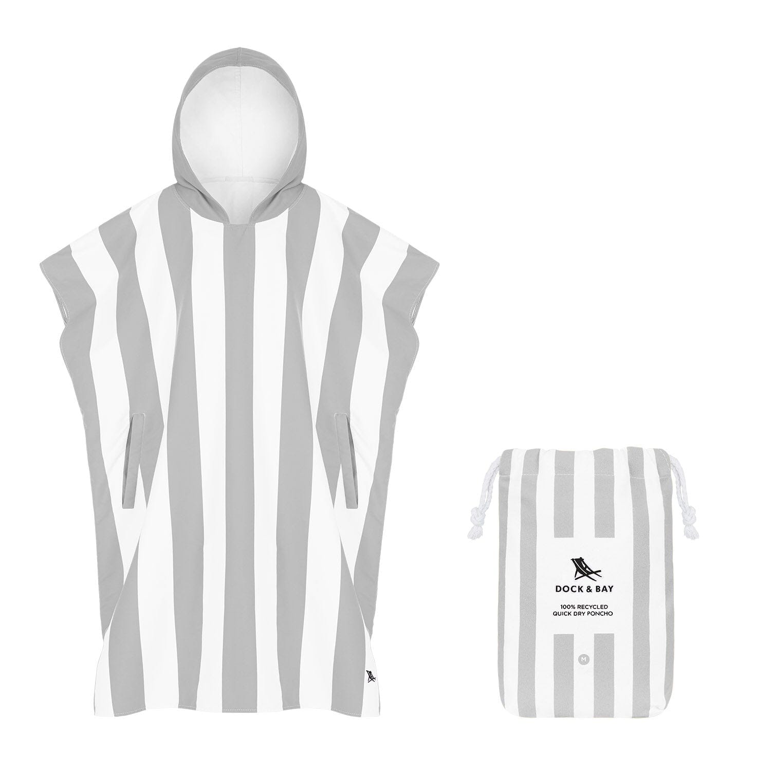 Dock & Bay Badeponcho grau weiß gestreift Größe S mit Beutel Handtuch DOCK & BAY