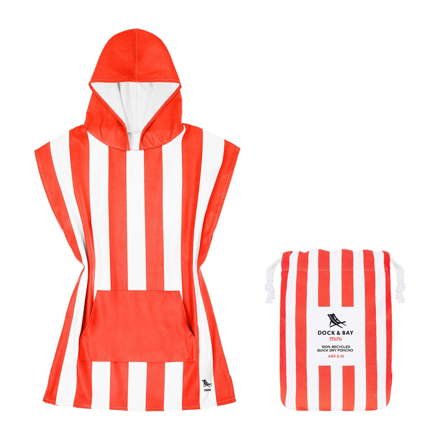 Dock & Bay Kinder Badeponcho rot weiß gestreift 4-7 Jahre - 71x50cm, Handtuch DOCK & BAY