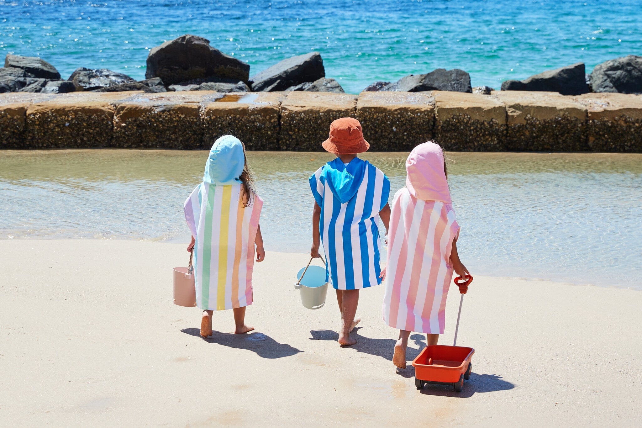 Dock & Bay Kinder Badeponcho rot weiß gestreift 4-7 Jahre - 71x50cm, Handtuch DOCK & BAY