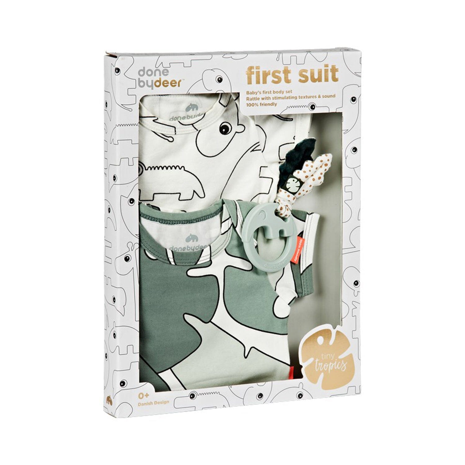 Done By Deer Geschenkset FIRST SUIT Tiny tropics 2 er packBodys und Rassel Babyrasseln Done by Deer