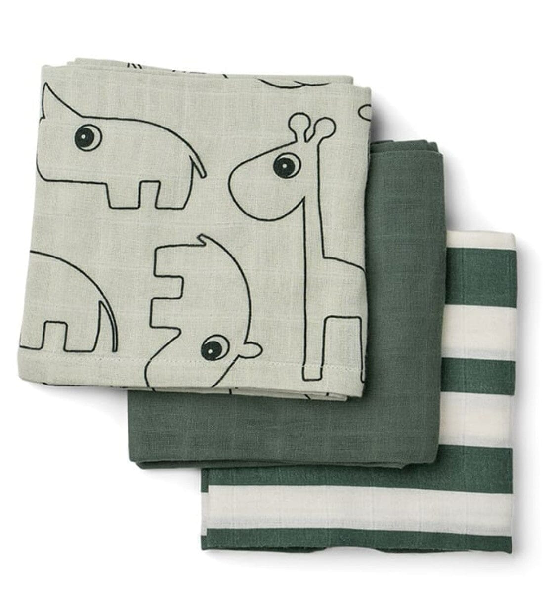 Done By Deer Musselin Tücher Tiere 3 Teile in Grün Kuscheltuch Done by Deer