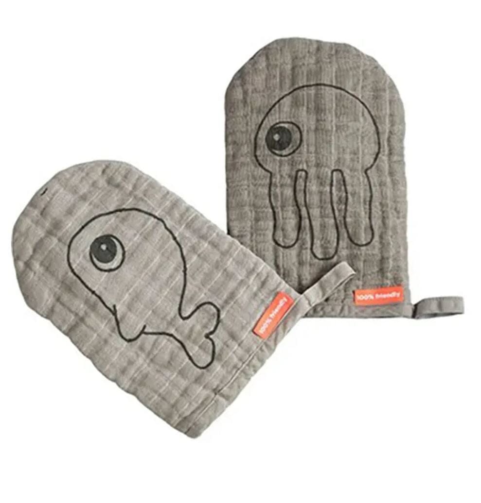 Done By Deer Musselin Waschhandschuhe Seafriends mustard 2 er pack - grau Waschhandschuh Done by Deer