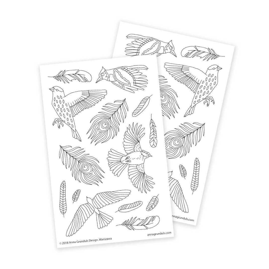 Anna Grunduls Design Birds Coloring Stickers- Sticker / Aufkleber Anna Grunduls Design