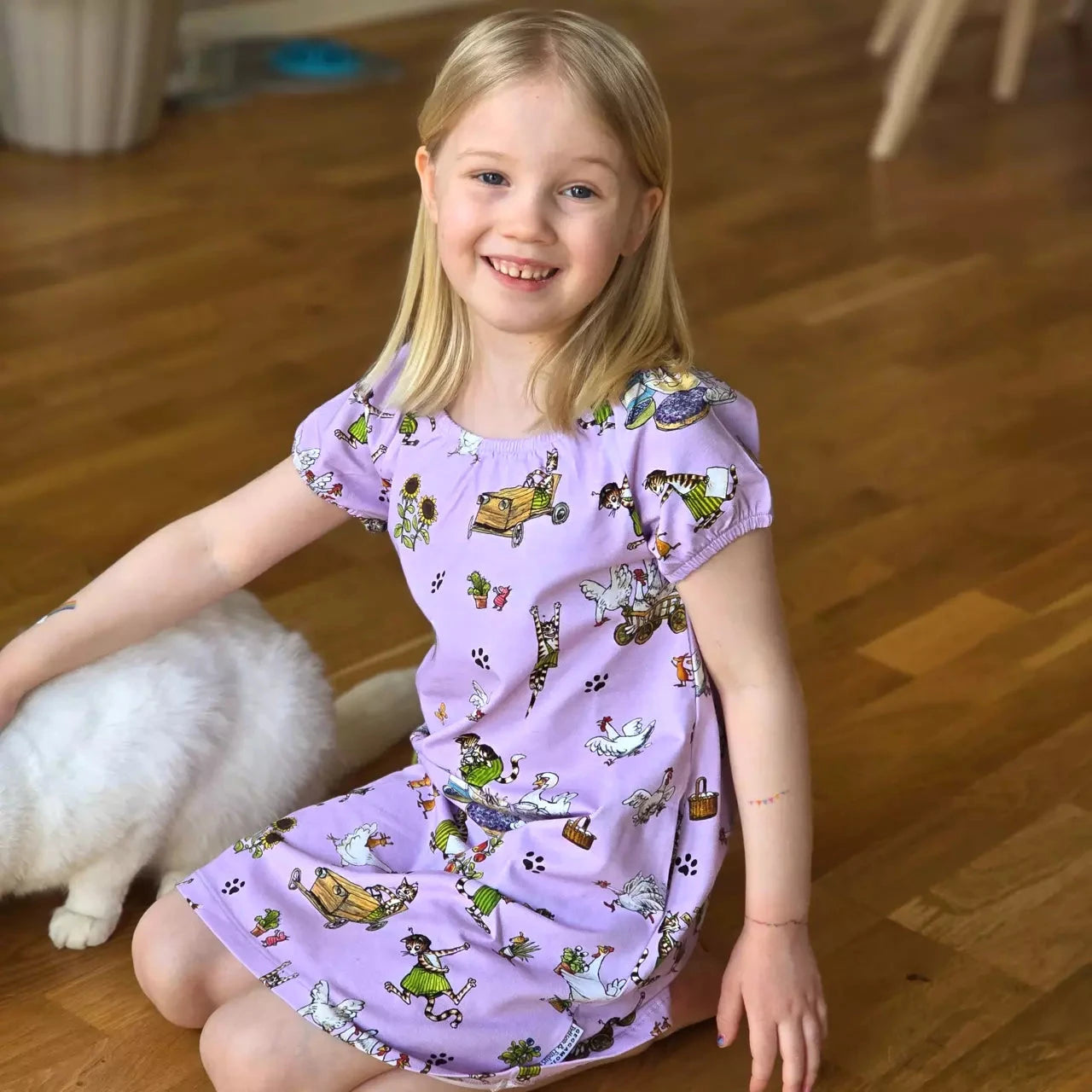 Geggamoja Petterson und Findus Kleid aus Bio-Baumwolle lila Kleid Geggamoja