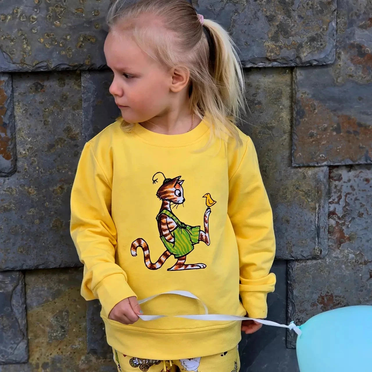 Geggamoja® College T-Shirt Pettersson und Findus – Langarmshirt Gelb aus Bio-Baumwolle Langarmshirt Geggamoja